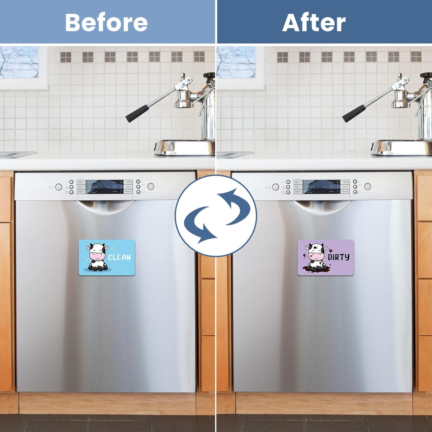 HSSPIRITZ Funny Cute Cow Cartoon Clean Dirty Dishwasher Magnet,Universal Kitchen Flip Sign Indicator,Refrigerator Dish Washer Laundry Accessories Decor Magnet for Mother'S Day (Cow) image number 4