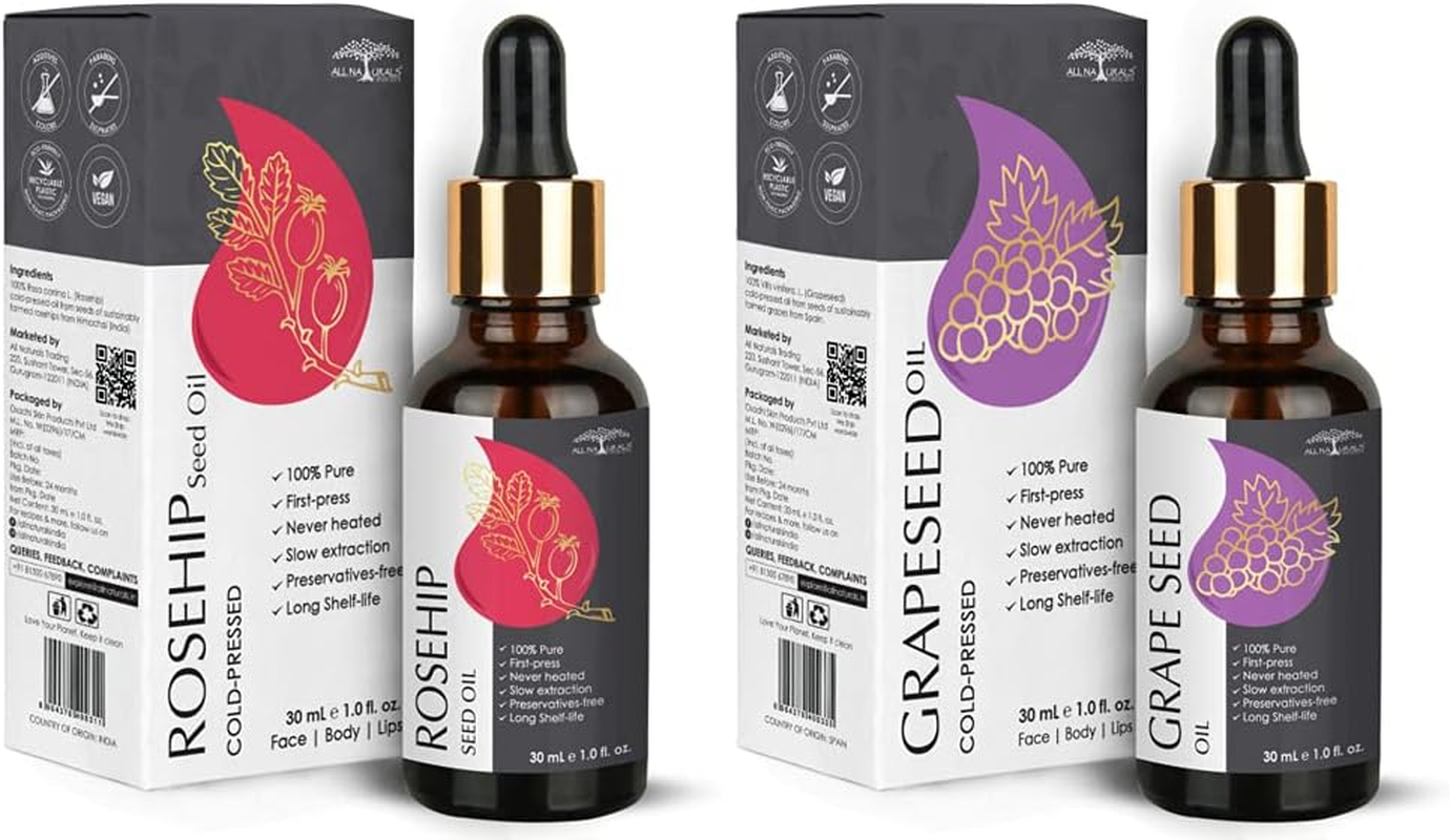 All Naturals 100% Pure Rosehip and Grapeseed Oil Combo (30Ml Each) for Hair, Skin & Face