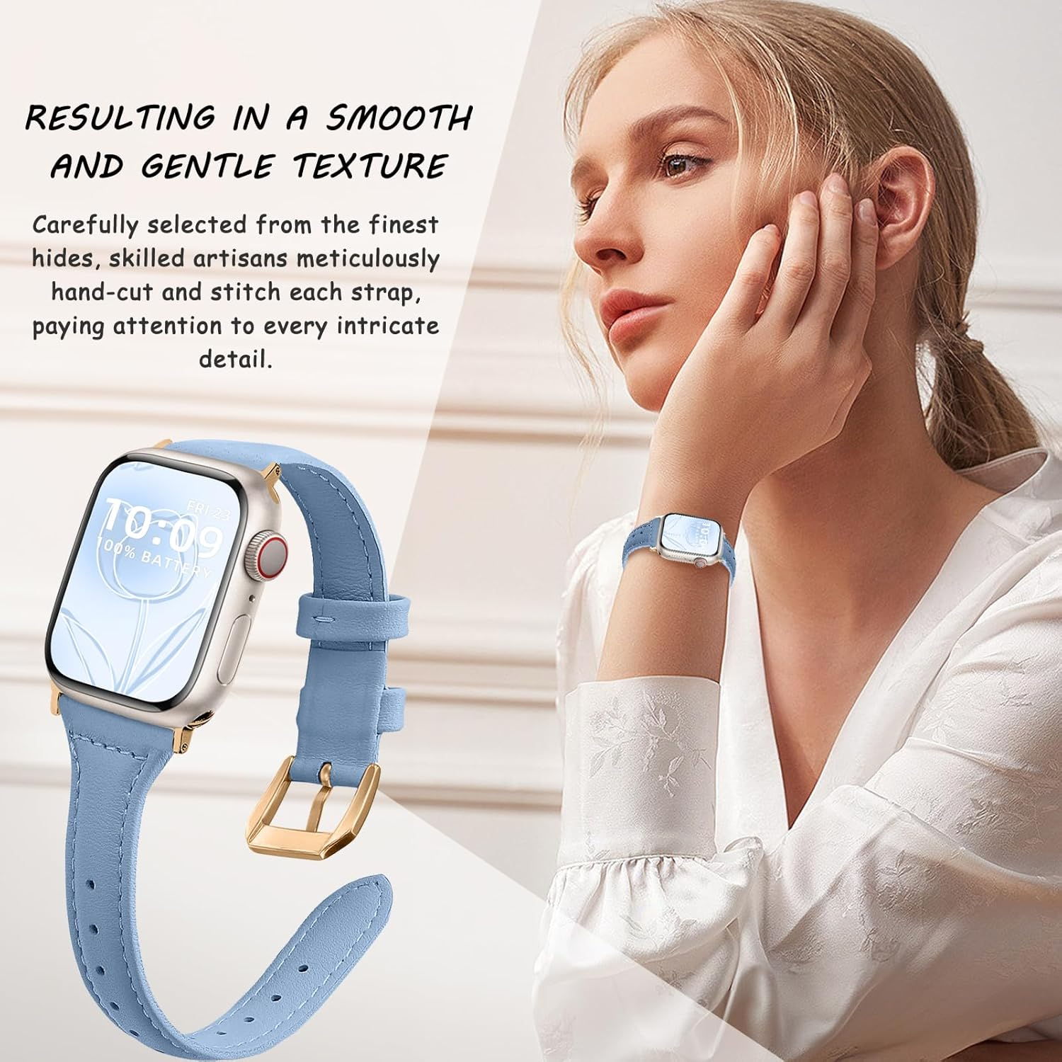 Wopail Women'S Leather Strap for Apple Watch Series 9/8/7/6/5/4/3/2/1/SE 2/SE, Replacement Strap, Slim, Lightweight Straps for 41 Mm, 40 Mm, 38 Mm