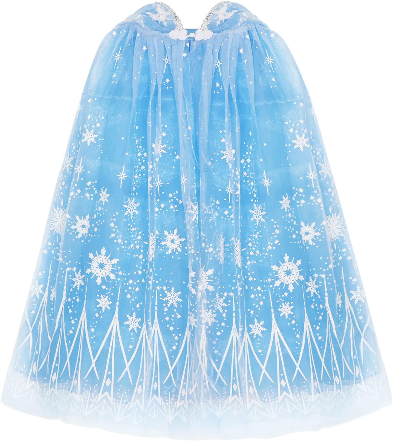 PHOGARY Princess Cape Blue Princess Cloak Snowflake Hooded Cape, Princess Fancy Dress Halloween Costume 2 Layered Tulle Carnival Birthday Party Cosplay Princess Dress up for Girls
