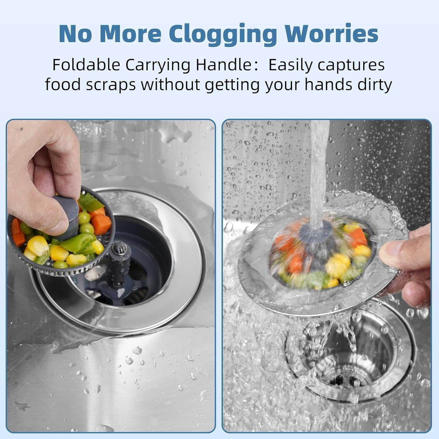 2Pcs 3-In-1 Kitchen Sink Drain Strainer and Stopper Combo - Stainless Steel Pop-Up Sink Stopper with Anti-Clogging Basket - Bounce Core Drain Aid