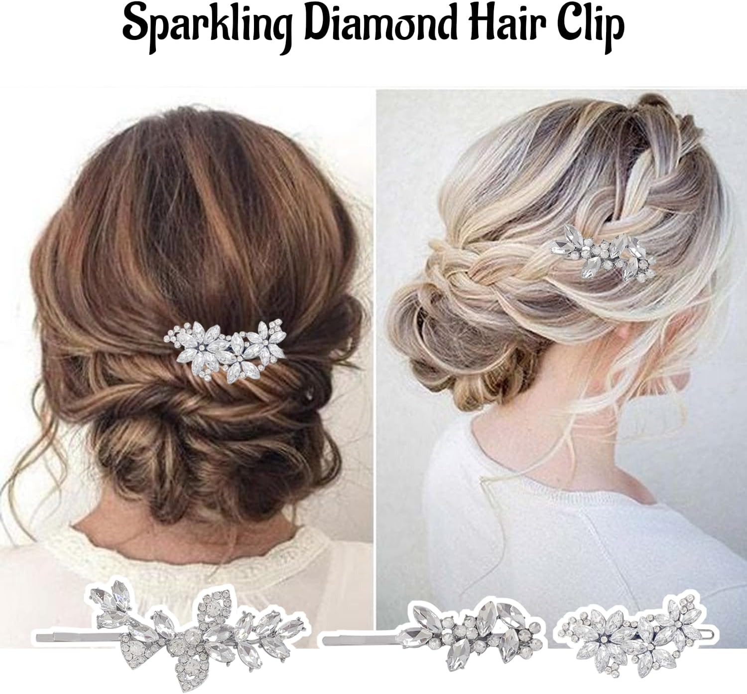 6 Pieces Diamond Studded One Word Clip Exquisite French Style Hair Pin Hair Styling Decoration Accessories Suitable for Wedding Dress Bridesmaid Styling image number 1