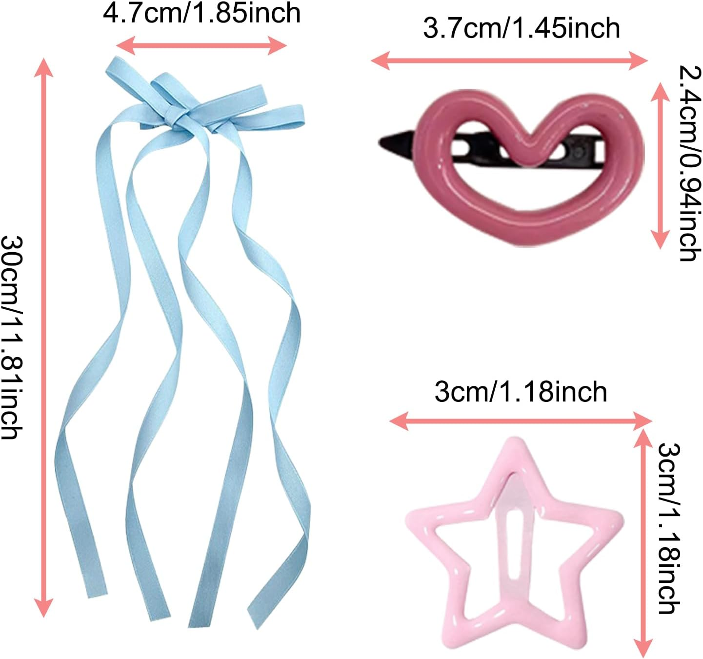 KASESSS 24 Pcs Hair Clips Women and Girls, Heart and Star Hair Clips Set, Long Ribbon Bow Hair Clip Colorful Snap Hair Clips Plastic and Metal Hair Clips Cute Hair Accessories for Daily Party Wedding image number 6