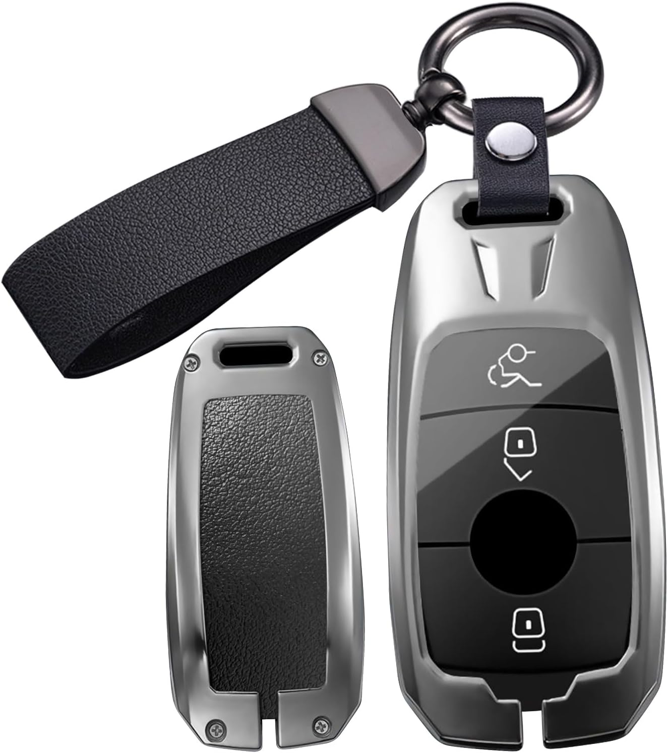 Ontto Metal Leather Car Key Fob Cover Fit for Mercedes Benz A/B/C/E/G/S Class GLA GLC GLE GLK GLS CLA CLE CLS AMG E200 W177 Smart Key Holder Case Keyring Shell Bag Keychain Auto Accessories Black B image number 6