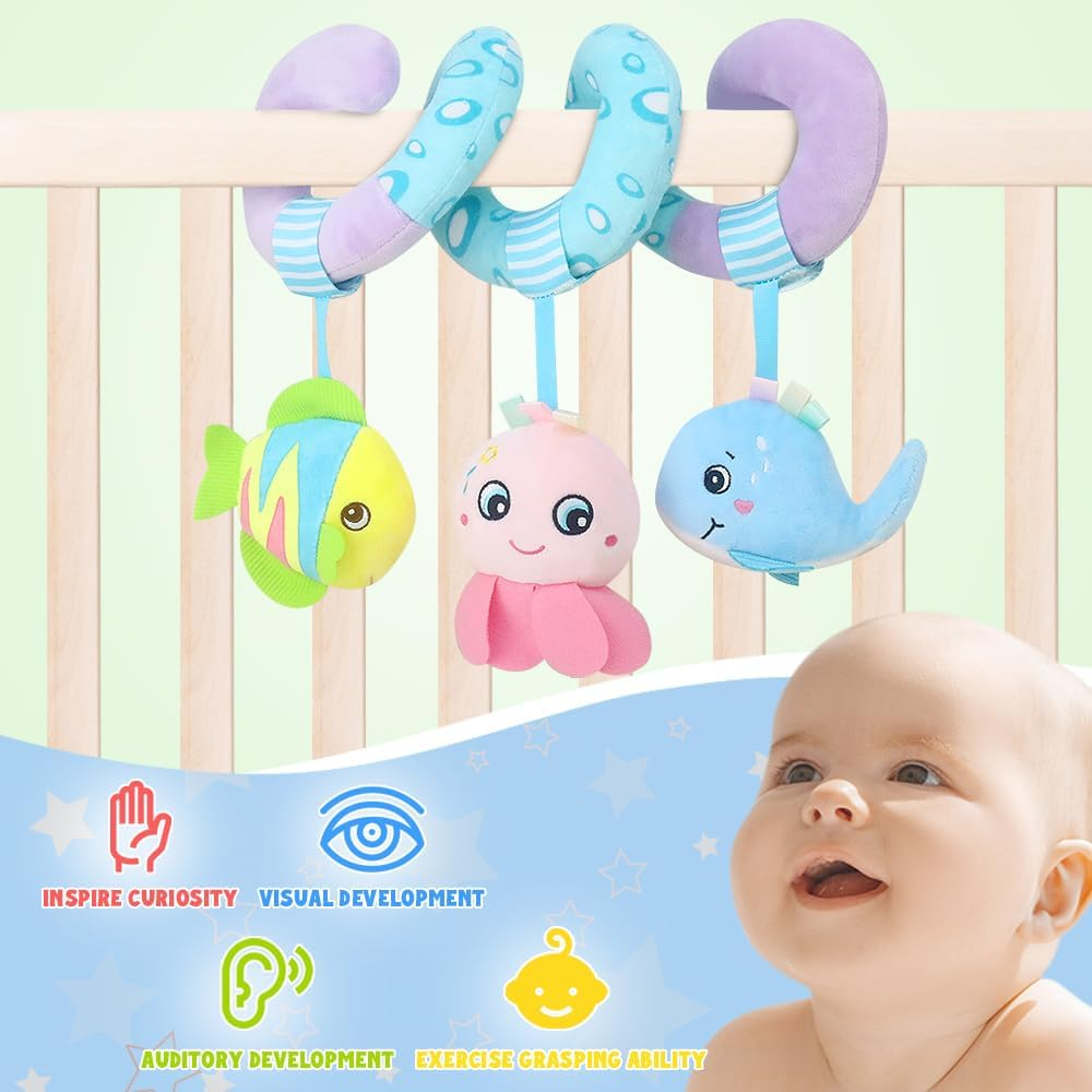 Baby Activity Spiral Plush Car Seat Toys, Stroller Bar Toys with Bell for Boy or Girl(Ocean) image number 2