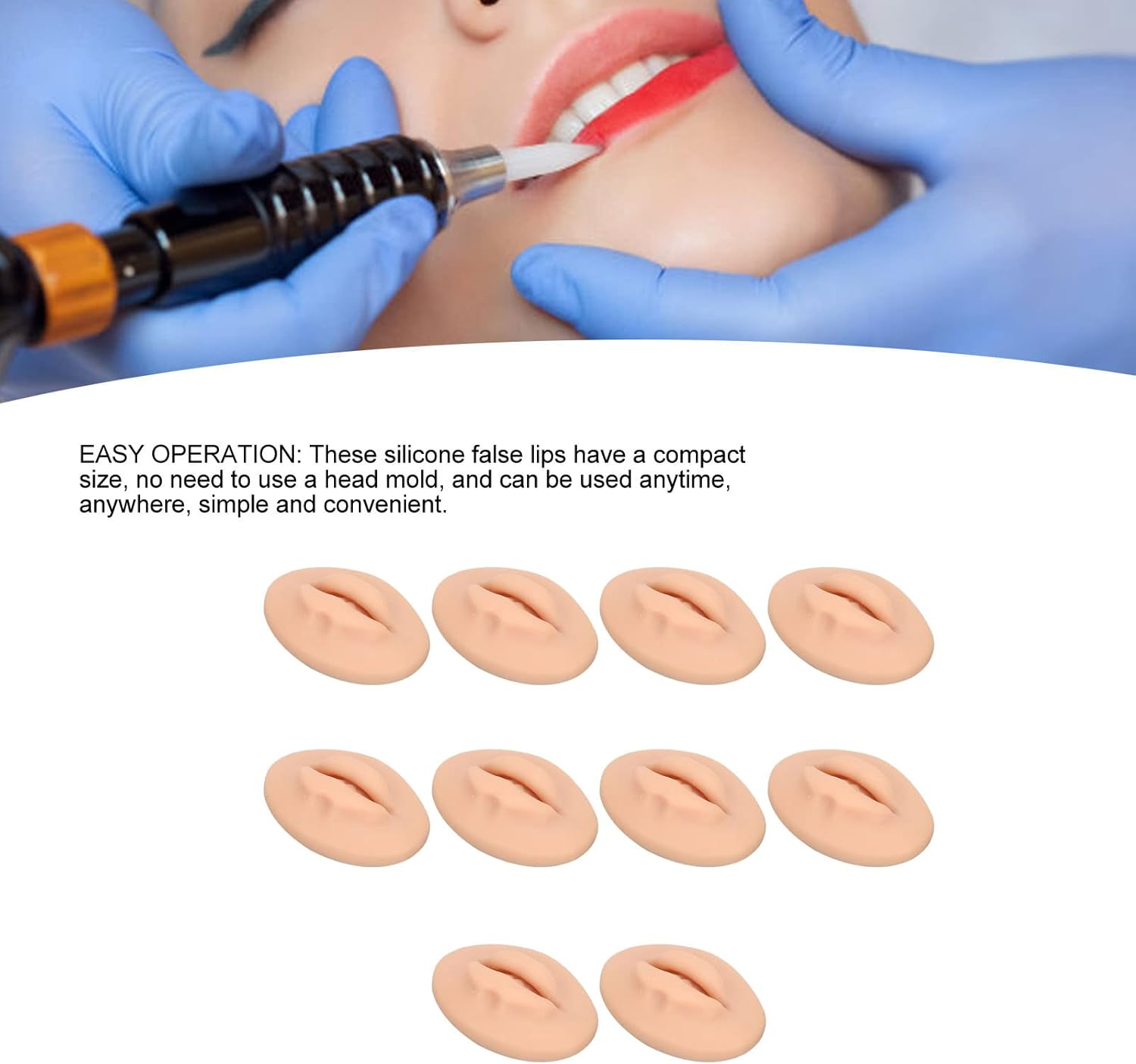 10 Pieces 3D Tattoo Practice Lips Soft Silicone Realistic Tattoo Fake Skin for Semi-Permanent Makeup Microblading Lip Training Kit (Tone