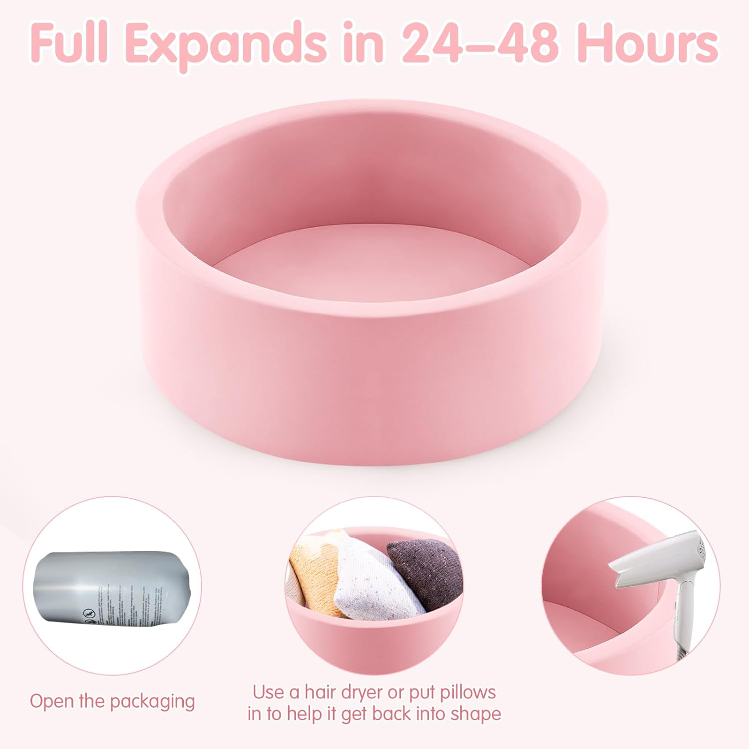 INFANS Foam Ball Pit for Toddlers with 200 Balls, 90X30Cm Large round Ball Pool Playpen with Soft Memory Sponge Pad, BPA Free Kids Babies Indoor Outdoor (Pink) image number 1