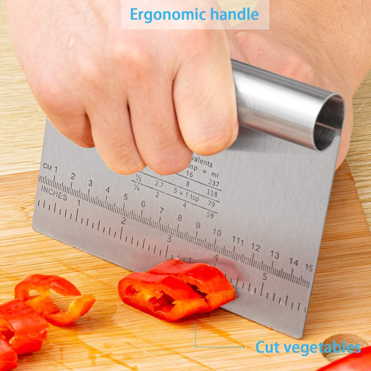 Pro Dough Pastry Scraper/Cutter/Chopper Stainless Steel Mirror Polished with Measuring Scale Multipurpose- Cake, Pizza Cutter - Pastry Bread Separator Scale Knife 2PCS image number 3