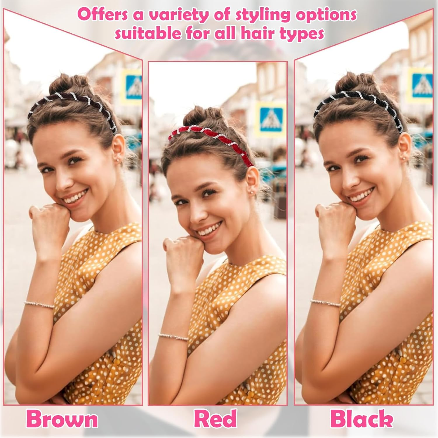 ASOMI 3 Pieces Vintage High Cranium Faux Pearl Headband, Elegant Pearl Headbands for Women and Girls, Decorative Hair Bands (Brown, Black, Red)