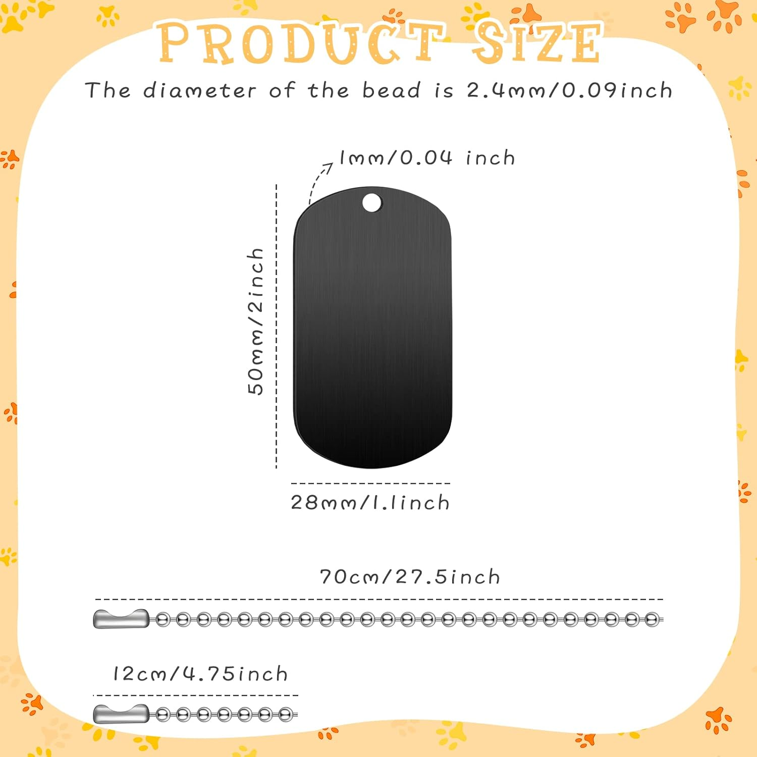 200 Pcs Military Dog Tags Set Including 100 Pcs Aluminum Blank Dog Tags 100 Pcs Ball Steel Chain Rectangle Blank Tag Blanks Metal Stamping Tags for DIY Decorative Craft Pet Dog ID Tags (Black) - Blue image number 4