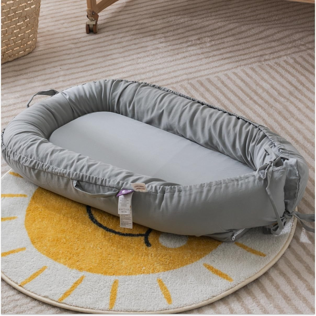 Coocoobaby Infant Lounger, Baby Nest Cover for Baby Girls & Boys, Newborn Essentials for Baby 0-12 Months, 100% Cotton Breathable, Co Sleeper Portable Travel Bed (Slategray) image number 1