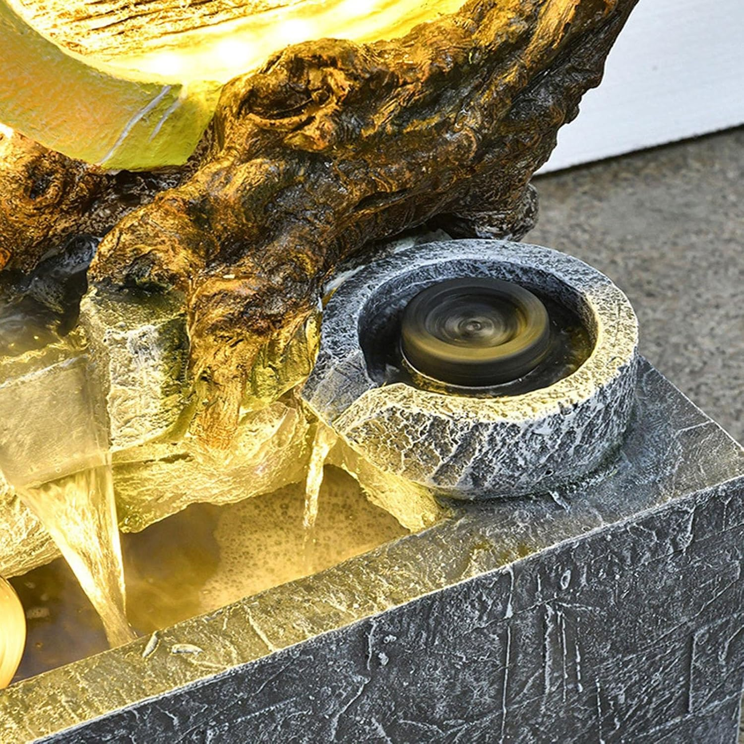 Outdoor Fountain Floor Standing Gourd Water Fountain, Indoor Freestanding with Mist, LED Lights and Simulated Greenery, Feng Shui Office Home Decor for Good Luck Wealth(Black) - White image number 4