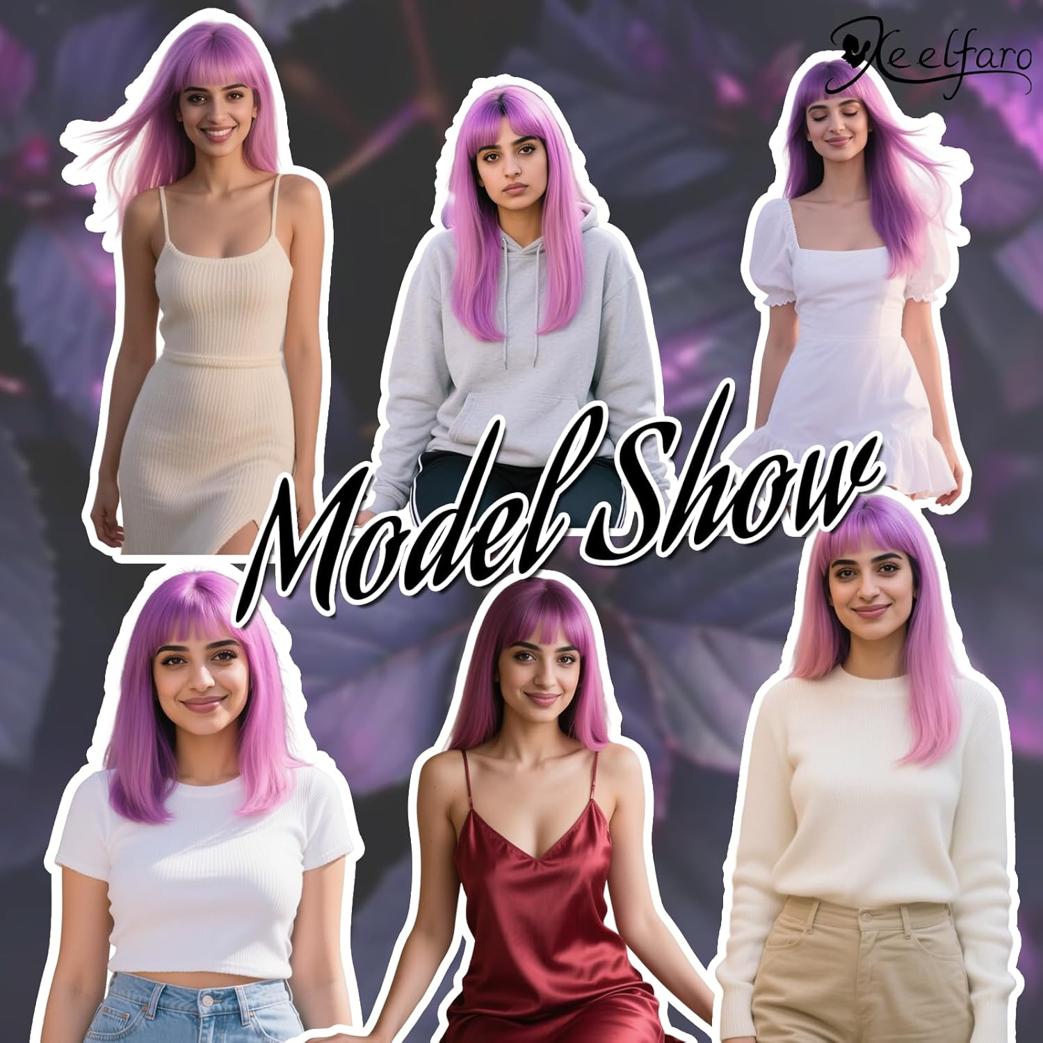 Xeelfaro Bright Purple Pink Natural Straight Bob Wig for Women Full Head with Gentle Fringe & Shoulder-Length Style, Silky Smooth Wig for Fashion Exhibitions Casual Meetups (Bright Purple Pink, 16Inch) - Brown image number 4