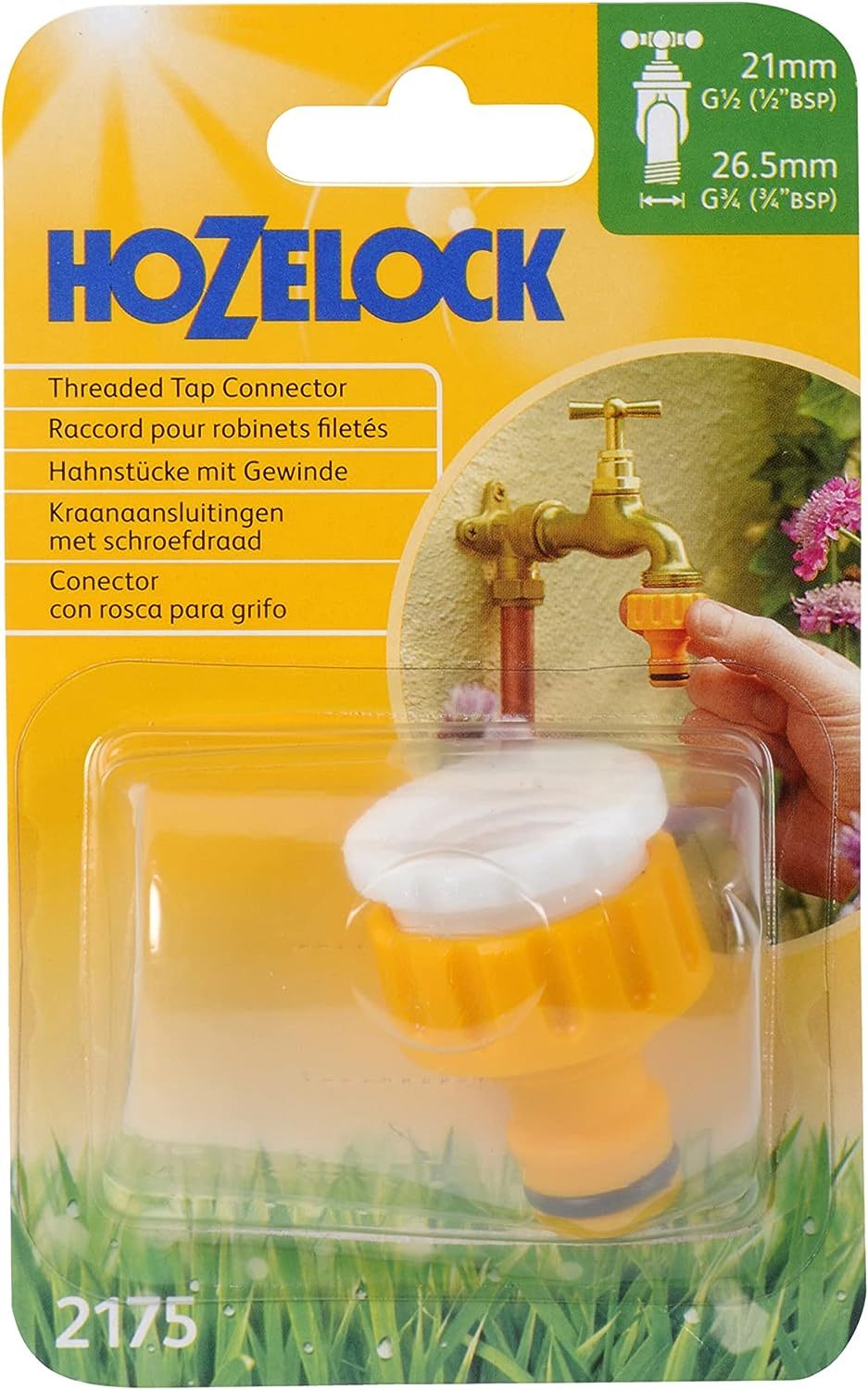 Hozelock 2175P9000 1/2-Inch and 3/4-Inch Outdoor Tap Connector Yellow, 1 - Pack image number 2