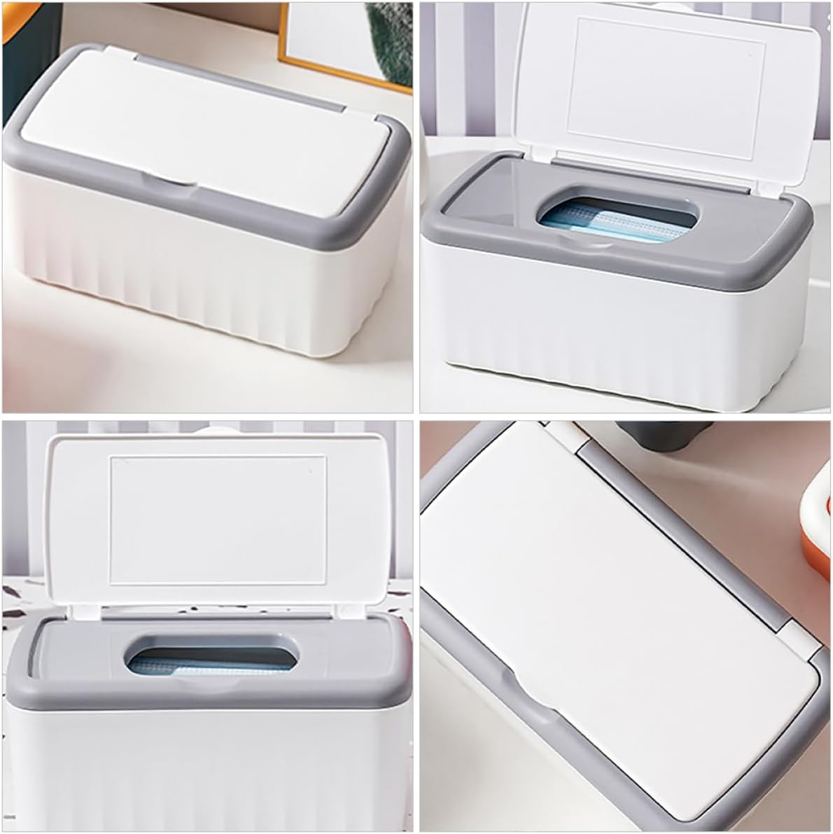 Wipes Container White Rectangular Tissue Box Cover with Lid Humidity Retention Organizer for Bathroom and Household image number 5
