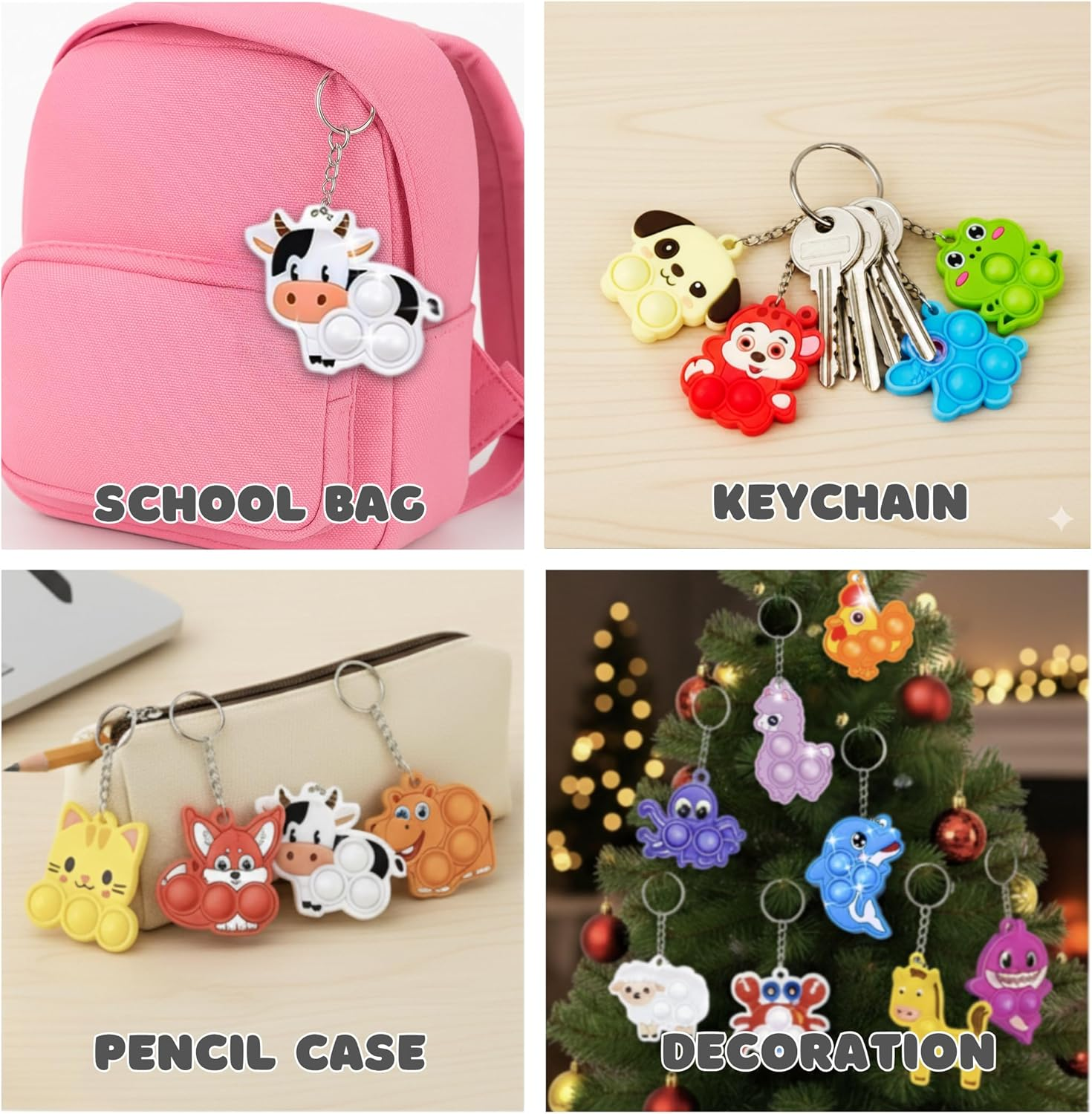 36Pcs Animal Pop Fidget Keychains - Party Bag Fillers for Kids, Lolly Bag Fillers, Bulk Toys for Classroom Prizes, Stress Relief Party Favours, Stocking Fillers for Kids, Pinata Fillers image number 5