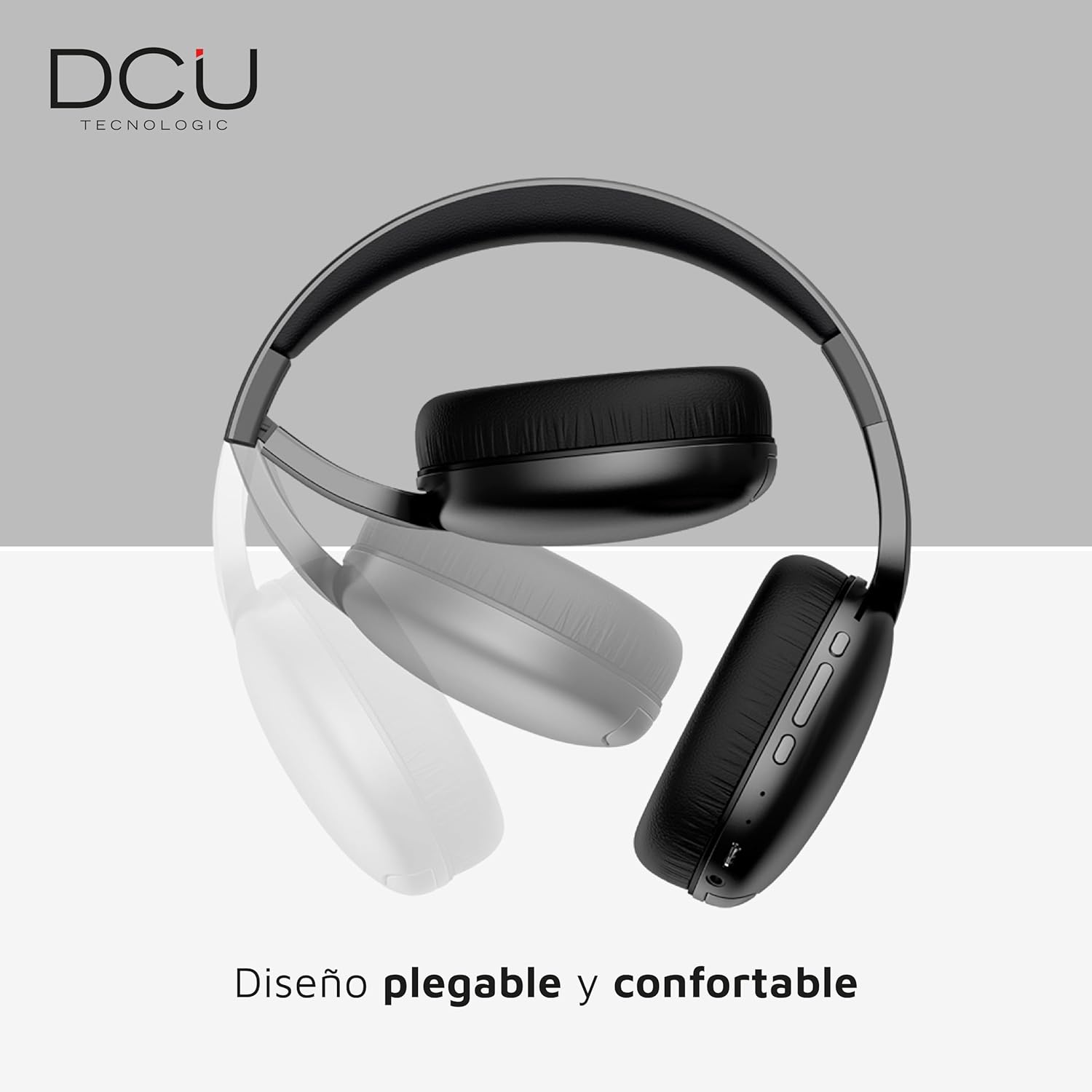 DCU TECNOLOGIC | Bluetooth Headphones, Foldable Headphones, Wireless and Wired, Multifunction, 8 Hour Use, Cable Socket, Black image number 4