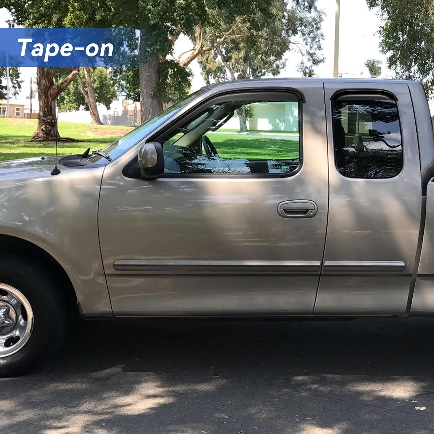 YQAUTEC Window Rain Guards Shield for for 1997-2003 Ford F150, Window Vent Visors Shades Wind Deflectors for 1997-1999 F250 Light Duty, 2004 F-150 Heritage (Super/Extended Cab) image number 3