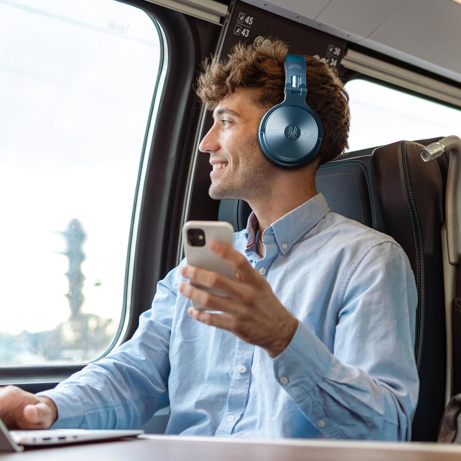 Oneodio Wireless Headphones, up to 110 Hours of Continuous Playtime, Bluetooth Headphones, Deep Bass, Wired High Resolution, Multipoint Support, Built-In Microphone, Hands-Free Calling, Pro C, Blue - Rose Gold image number 5