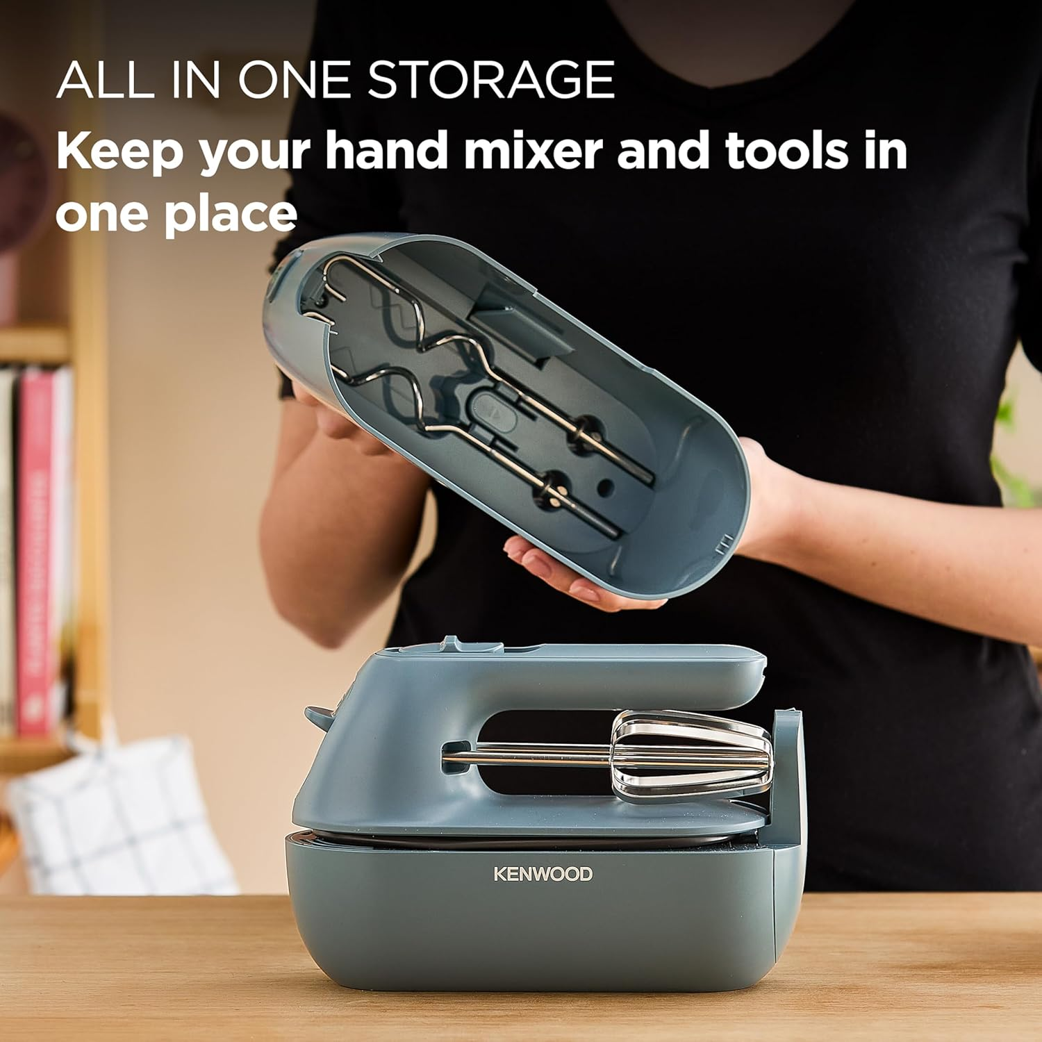 Kenwood Quickmix Go HMP40000GY, Portable Hand Mixer with Integrated Carrying Case, Sureeject Release, Stainles Steel Beater and Kneaders Included, Measuring Spoon, 350W, Storm Blue image number 1
