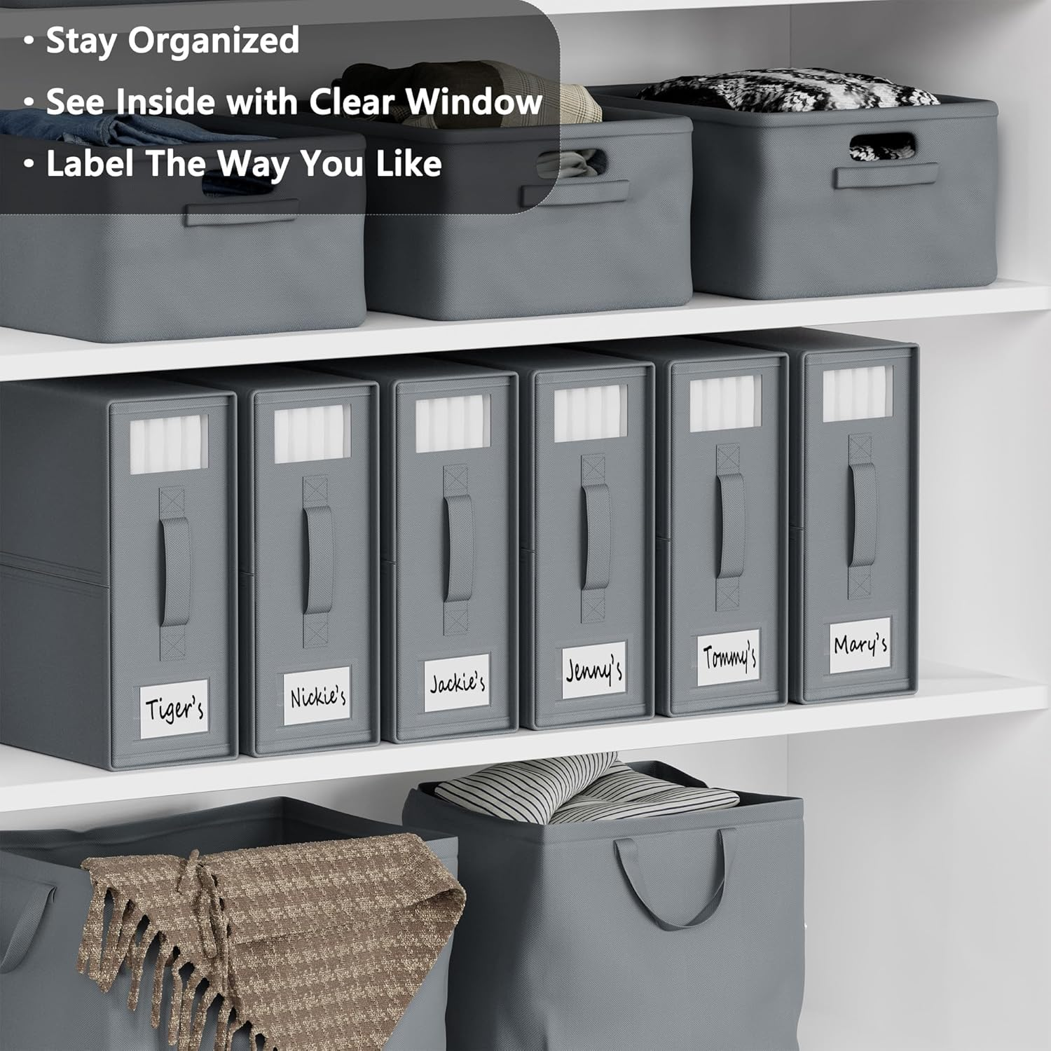 Sheetcube Bed Sheet Organizers and Storage 6 Pack, Foldable Linen Closet Organizer with Window and Label, Bedding Folder Storage Box Container for Blanket, Duvet Cover Set, Bed Sheet Set - Grey