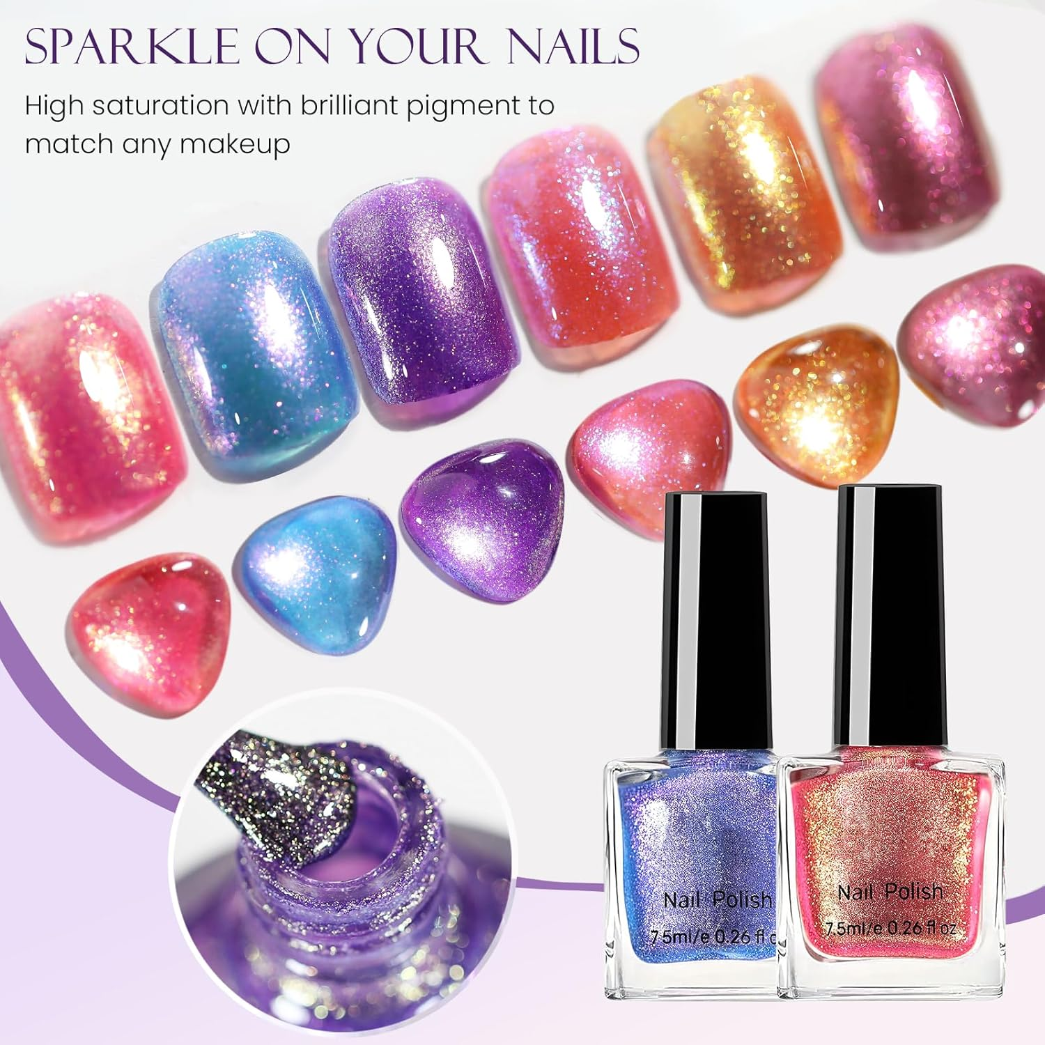 U-Shinein Holographic Nail Polish, Ultra-Pigmented Gel Polish Multichrome Color Changing, Fast Dry & Long-Lasting Glitter Polish Sparkle Shimmer Nail Polish Varnish DIY at Home Salon - Color 01 image number 4