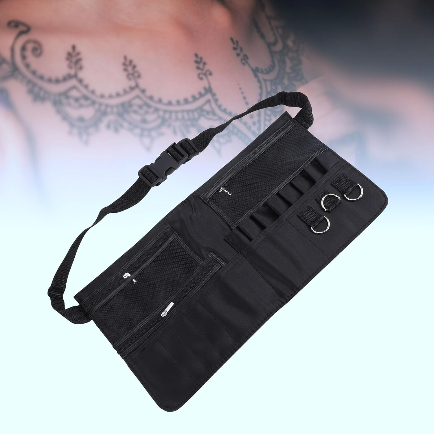 TOPINCN Adjustable Makeup Brush Bag Waist Belt with Multiple Pockets for Beauty Salon, On-Site Makeup Services, Fiber + Nylon image number 3