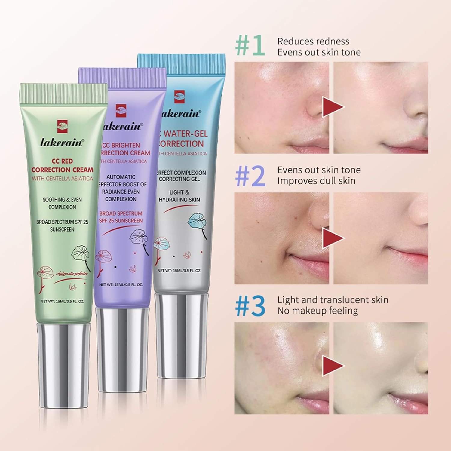 CC Brighten Correction Cream with Centella SPF 25 for Women - 0.5 Oz/15Ml - Lightweight Hydration - Soothe & Moisturize - Adjust Skin Tone (Purple) image number 5