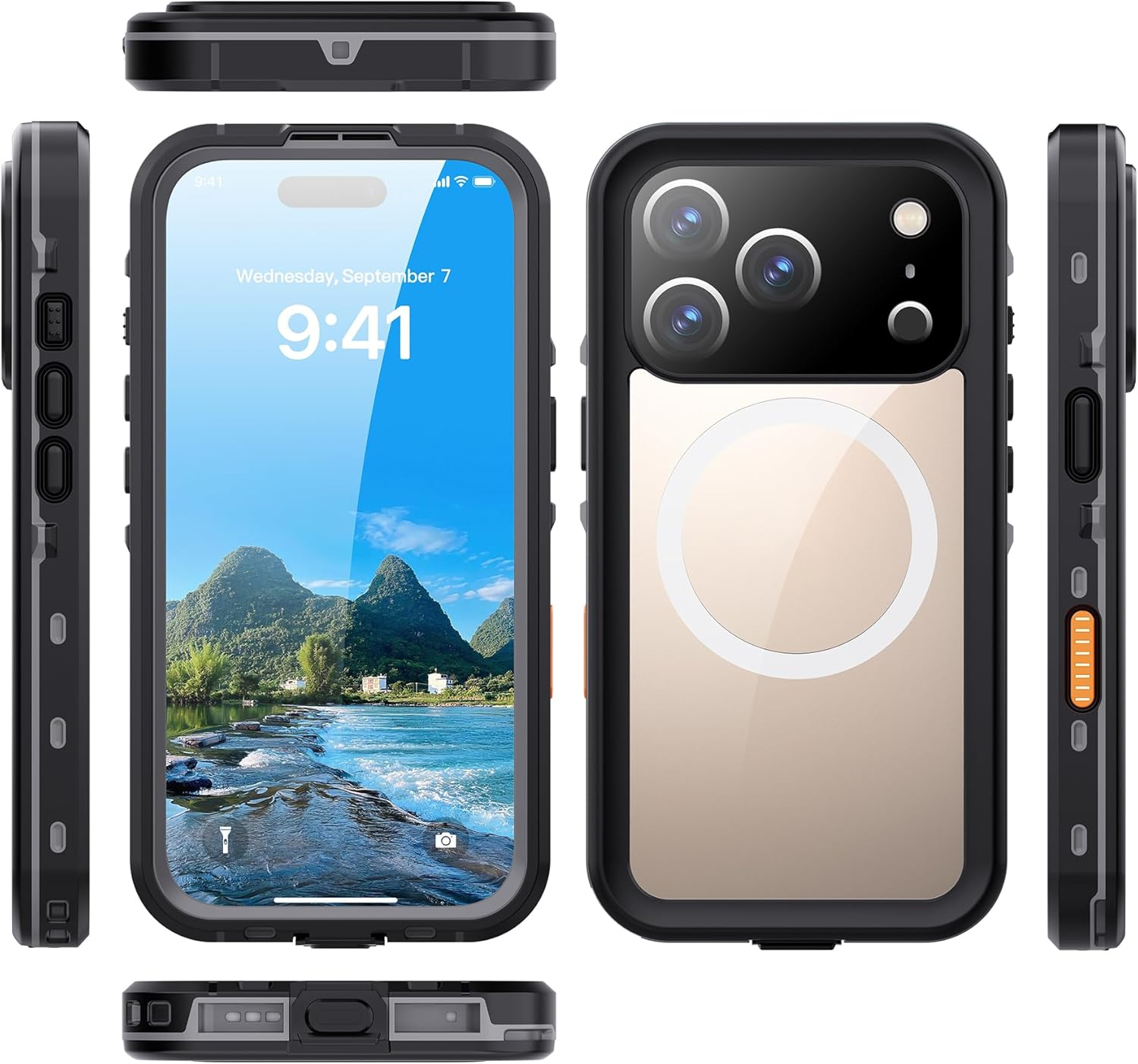 ZLIME Waterproof Phone Case for Iphone 17 Pro, 6.6 Ft Underwater Case with Camera Button, Shockproof Dustproof, Wireless Charging, Outdoor Case with Lanyard - Snow Rain Beach Protection