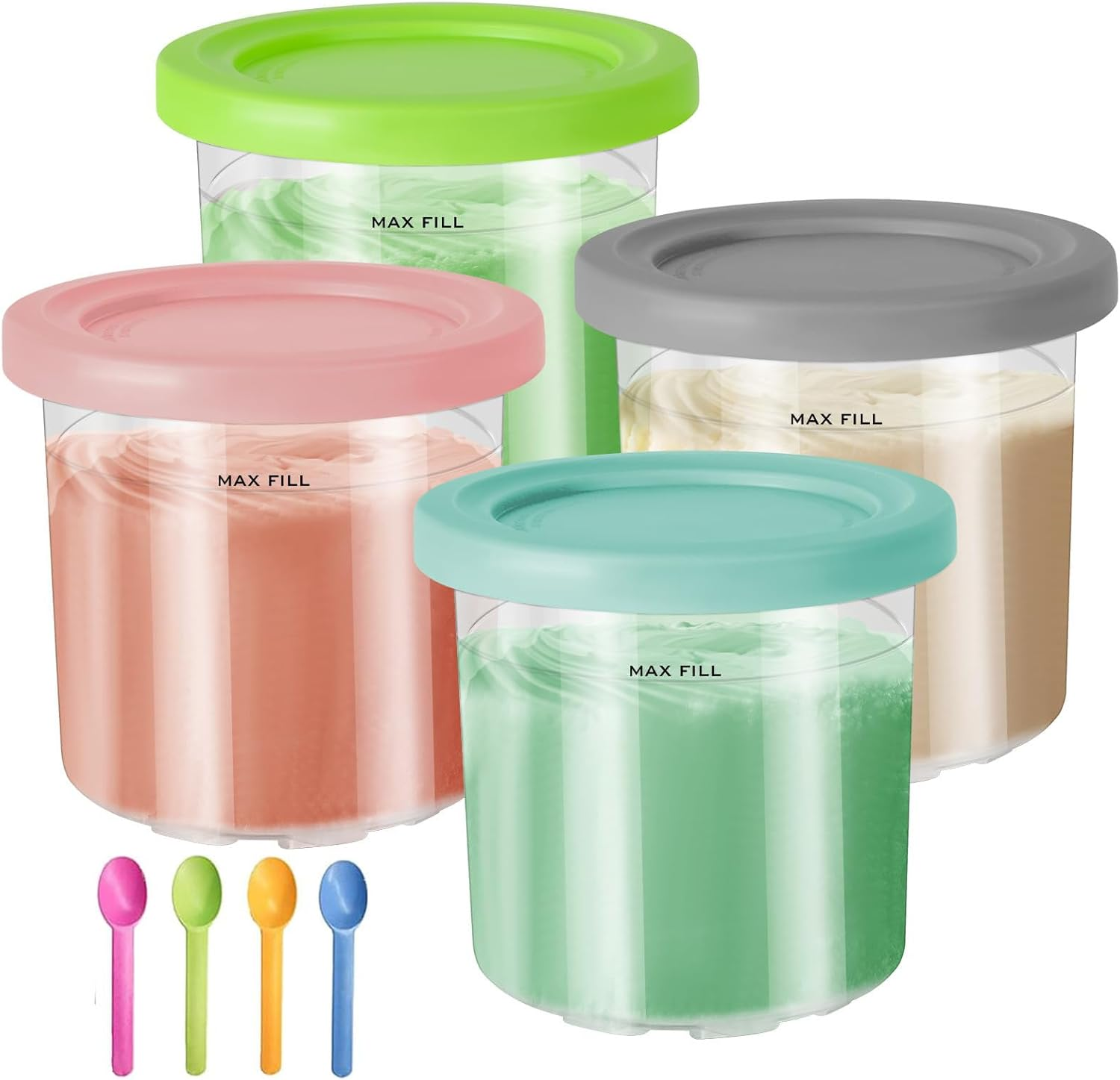 4 Pack Ice Cream Pint Containers, Replacement for Ninja Creami Pints and Lids 16Oz, Compatible with NC299AMZ & Nc300S Series Creami Ice Cream Makers, BPA Free, Dishwasher Safe image number 3
