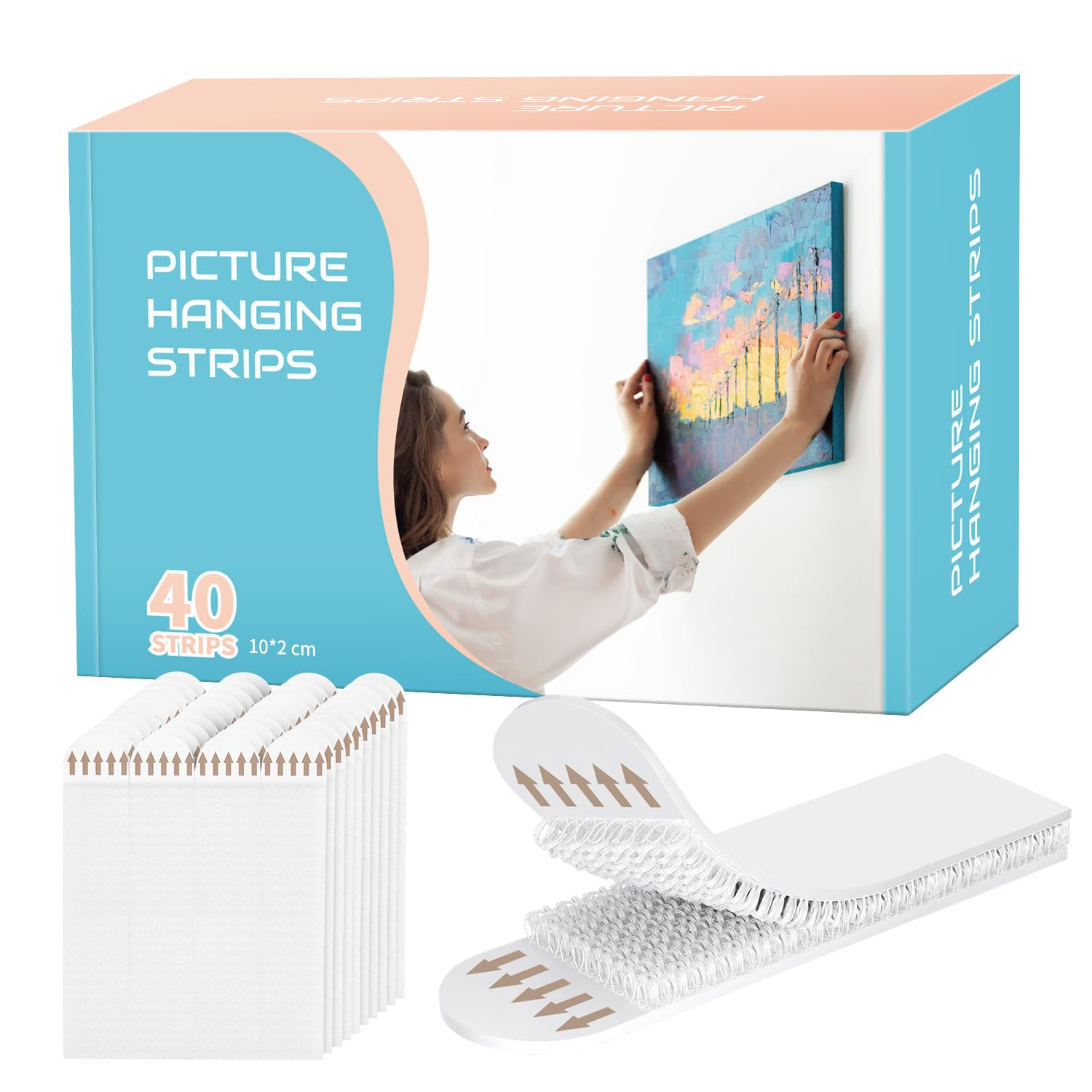 20-Pairs Heavy Duty Picture Hanging Strips, Damage-Free, No-Nail Wall Hangers for Photos & Artworks, Medium Poster Wall Strips (M+L)