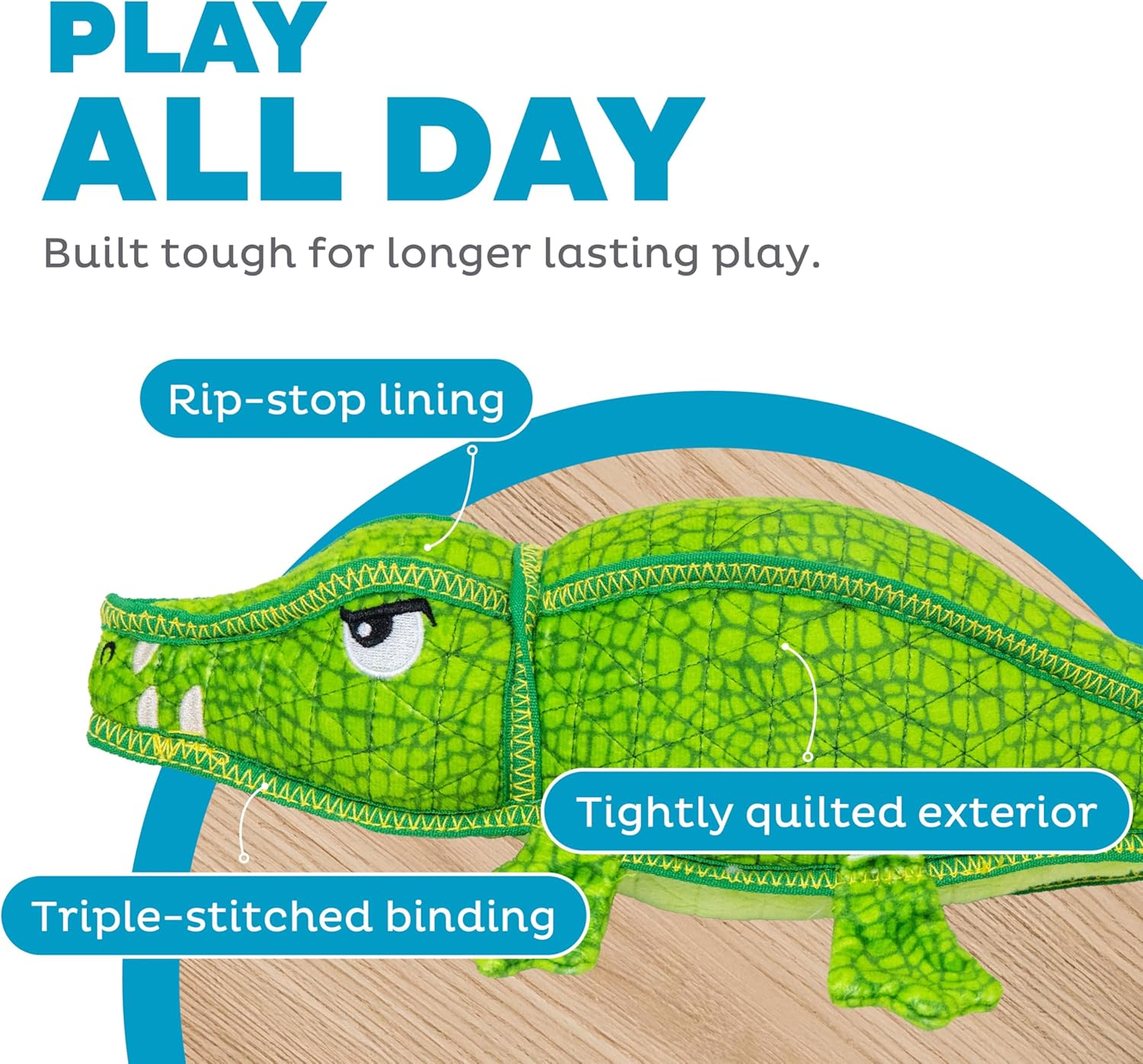 Outward Hound Xtreme Seamz Alligator Squeaky Dog Toy - Reinforced Dense Stuffing Plush Toy image number 1