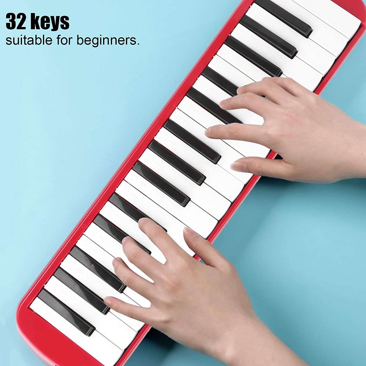 32 Key Melodica, Air Piano Keyboard Musical Instrument with Carrying Bag, Soft Blowpipe, Short Mouthpiece, Professional Mouth Melodica Keyboard for Kids Beginners Adults Gift (Red) image number 3