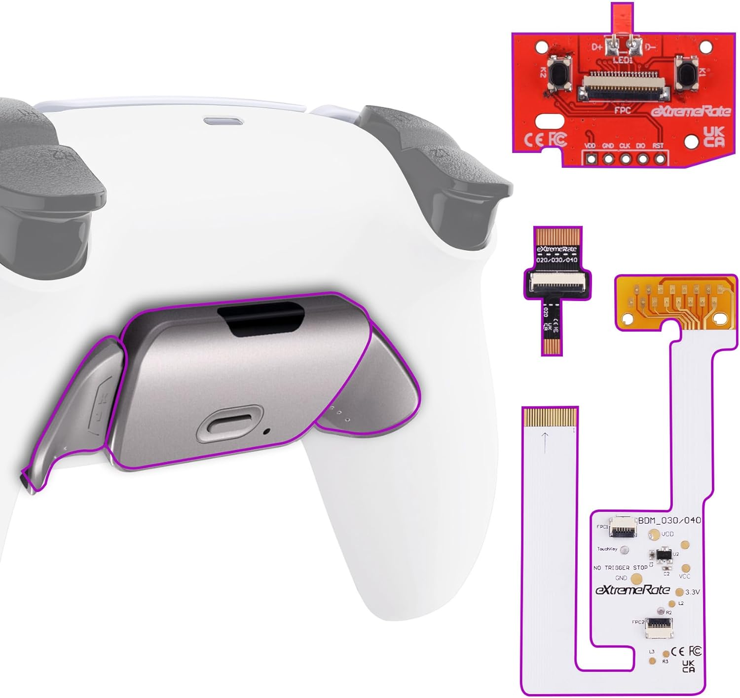 Extremerate White Metal Buttons RISE V3 Remap Kit for PS5 Controller BDM-030 040 050, Upgrade Board Redesigned Bottom Shell Programable Back Buttons image number 4