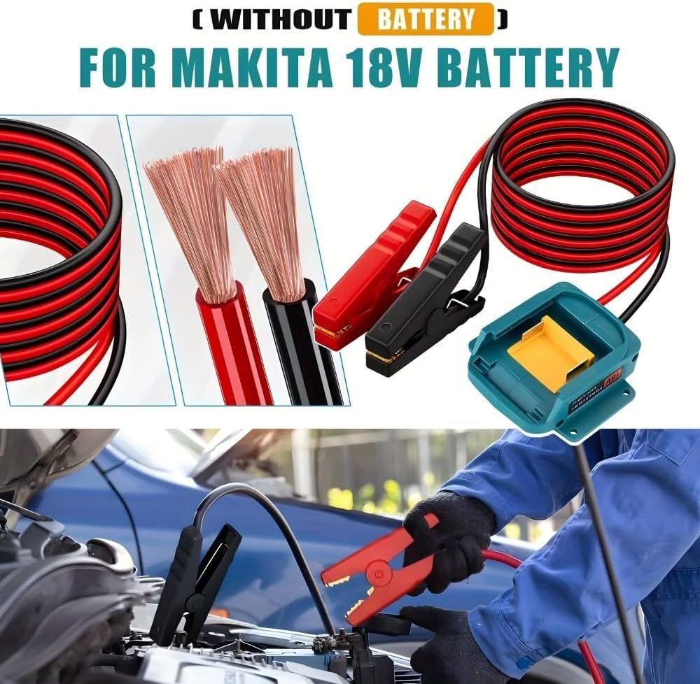 Jumper Adapter for Makita 18V Battery Jumper Starter Automotive Booster Cables 6FT 12AWG Jumper Cable Car Battery Charger for Car Riding Mower Motorcycle (Battery Not Included) image number 1