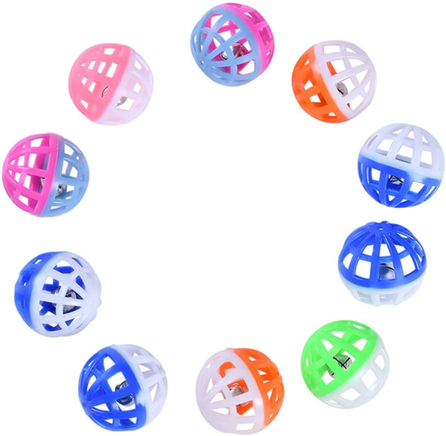 Cat Toys Balls,10-Pieces Kitten Balls with Bell - Lattice Balls Pet Puppy Pounce Rattle Toy, Pet Products for Cats Dogs Pochy image number 3