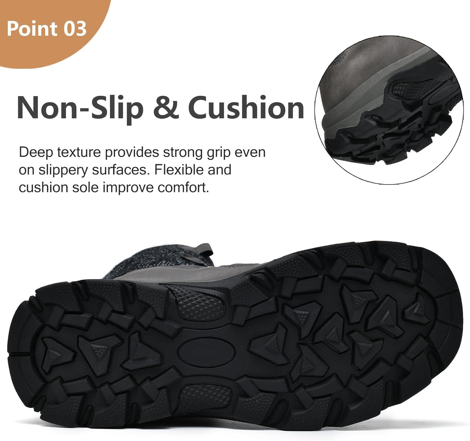 TRAILBLITZ Men'S Winter Snow Boots Water Resistant Non Slip Warm Outdoor Lightweight Comfortable Durable 7.1 in Height Hiking Shoes, Grey, 11.5 image number 6