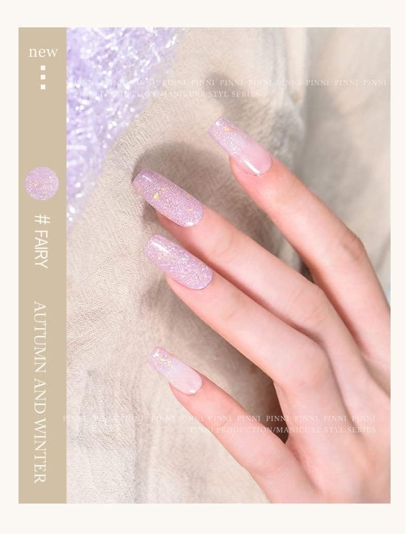 PINNI Pink Fairy Opal Glitter Gel Nail Polish Glitter Nail Polish UV Gel Polish Shimming White Nail Gel Polish Glimmer Shiny Nail Gel Nail Semi-Permanent Varnish image number 6