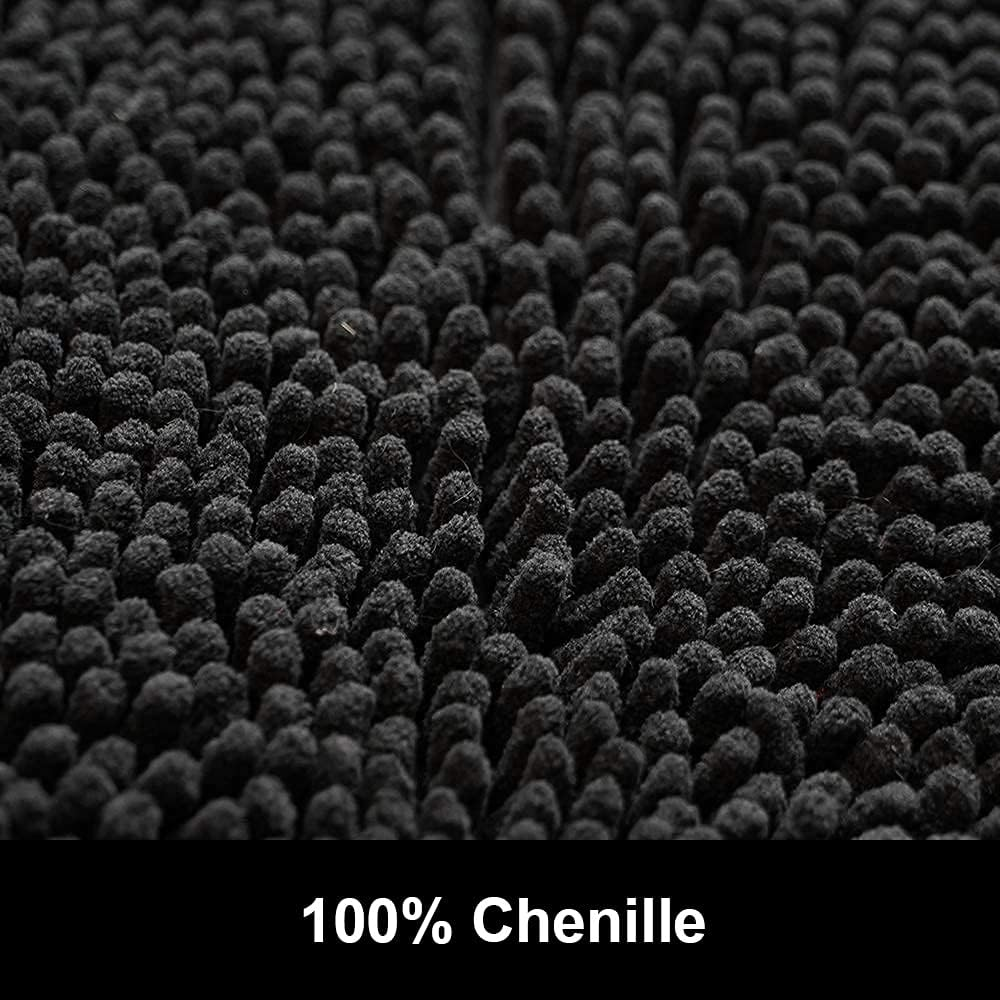 Bathroom Rug Mat Non Slip Black Extra Long Bath Mat for Bathroom Floor - Fluffy Soft, Ultra Absorbent and Machine Washable Striped Chenille Noodle Bath Runners Rugs for Bathroom (59" X 20", Black)