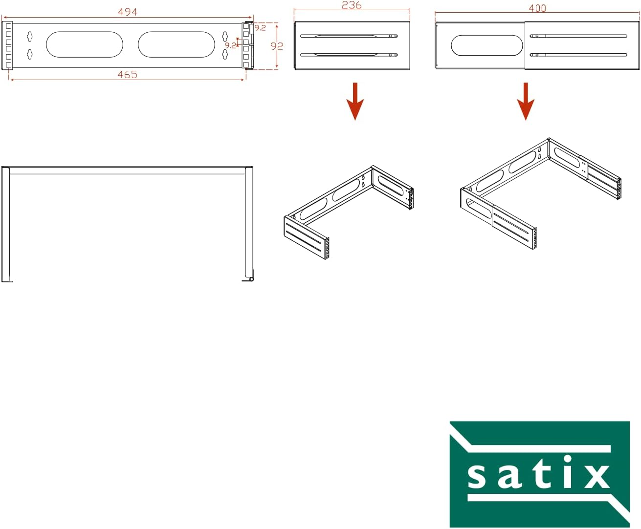Satix 19 Inch Rack Wall Mount 2U Adjustable Depth image number 4