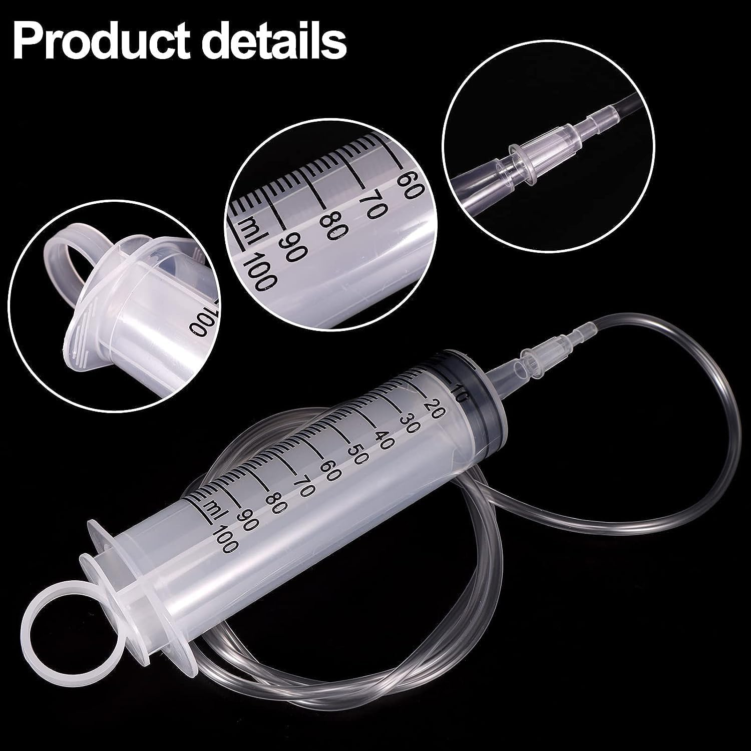 2 Pieces100Ml Syringe with 100Cm Tube for Oil Fluid Suction, Nutrient Measuring, Watering Experiments Industrial, Individually image number 2