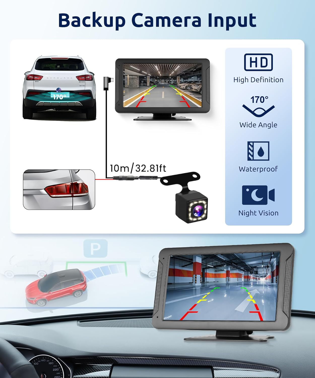 Rimoody 7 Inch Wireless Carplay Screen with Backup Camera Car Radio Portable Carplay Wireless Android Auto Screen Touch Screen Bluetooth FM Transmitter Airplay EQ TF Card Voice Control image number 6