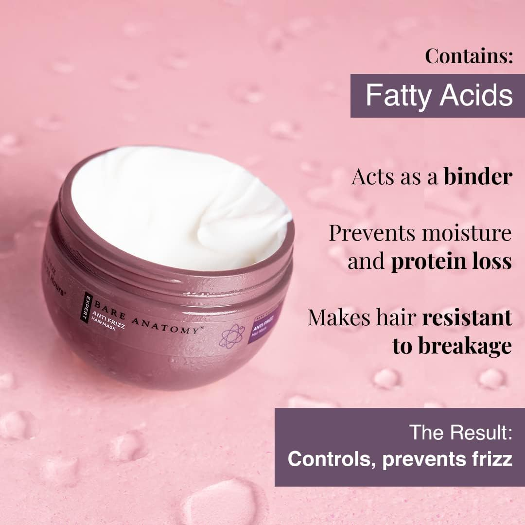 Bare Anatomy anti Frizz Hair Mask | Frizz Control Upto 24 Hours | Powered by Hyaluronic Acid & Fatty Acids | for Deep Conditioned & Frizz Free Hair | Sulphate & Paraben Free | Women & Men | 250G image number 2