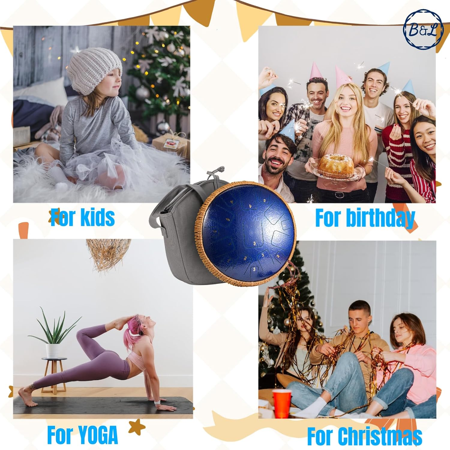 2025 New Steel Tongue Drum - 14 Inch 15 Notes with Laser Carving & Etching Craft Tongue Drum Rain Drum for outside - Hand Pan with Music Book Drum Mallets and Carry Bag for Family and Friends (BLUE) image number 3