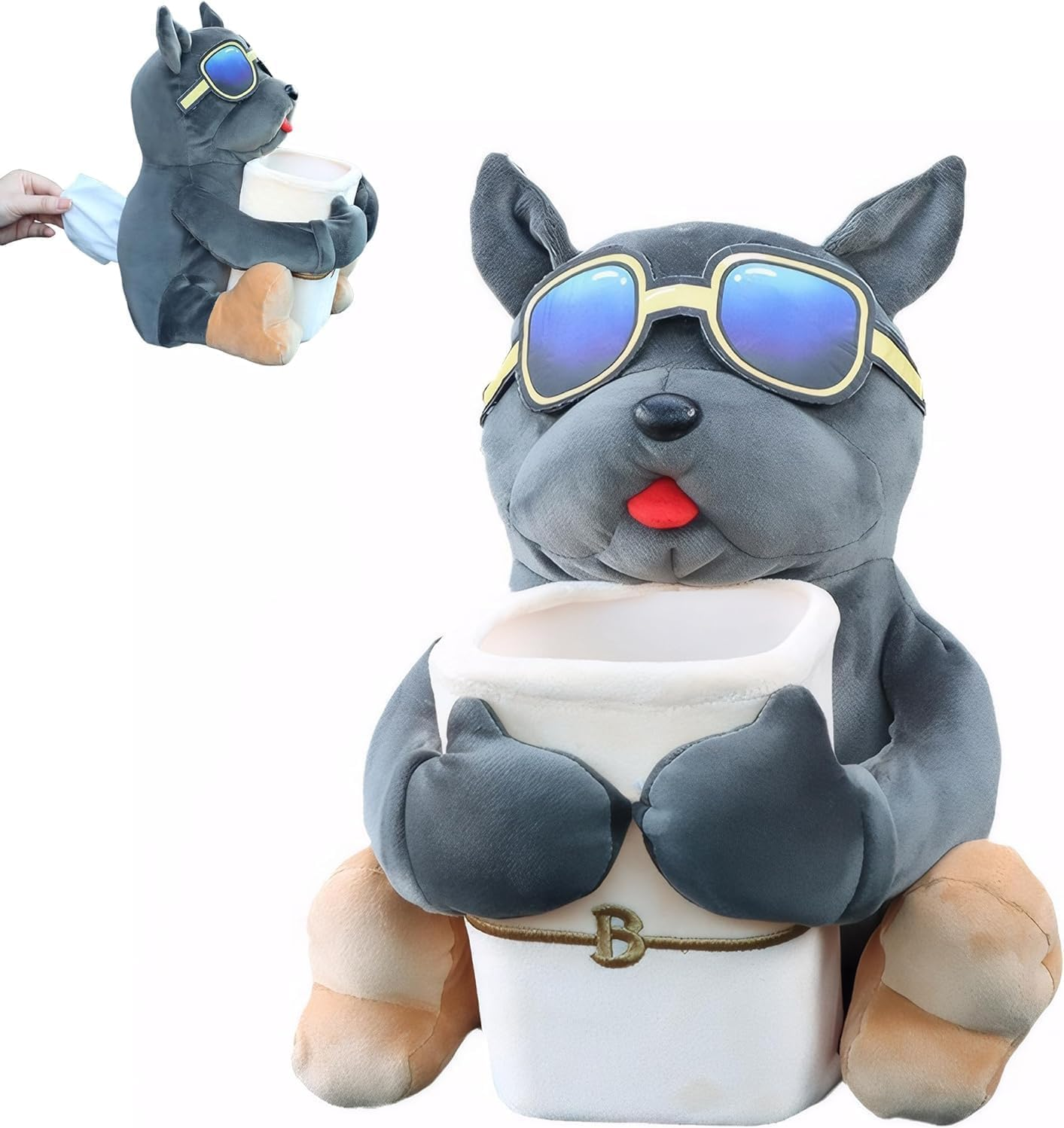 YJPPDD Multifunctional Car Trash Can and Storage Box, Cute Grey Dog Tissue Box, Creative Animal Cartoon Decorative Organizer image number 1