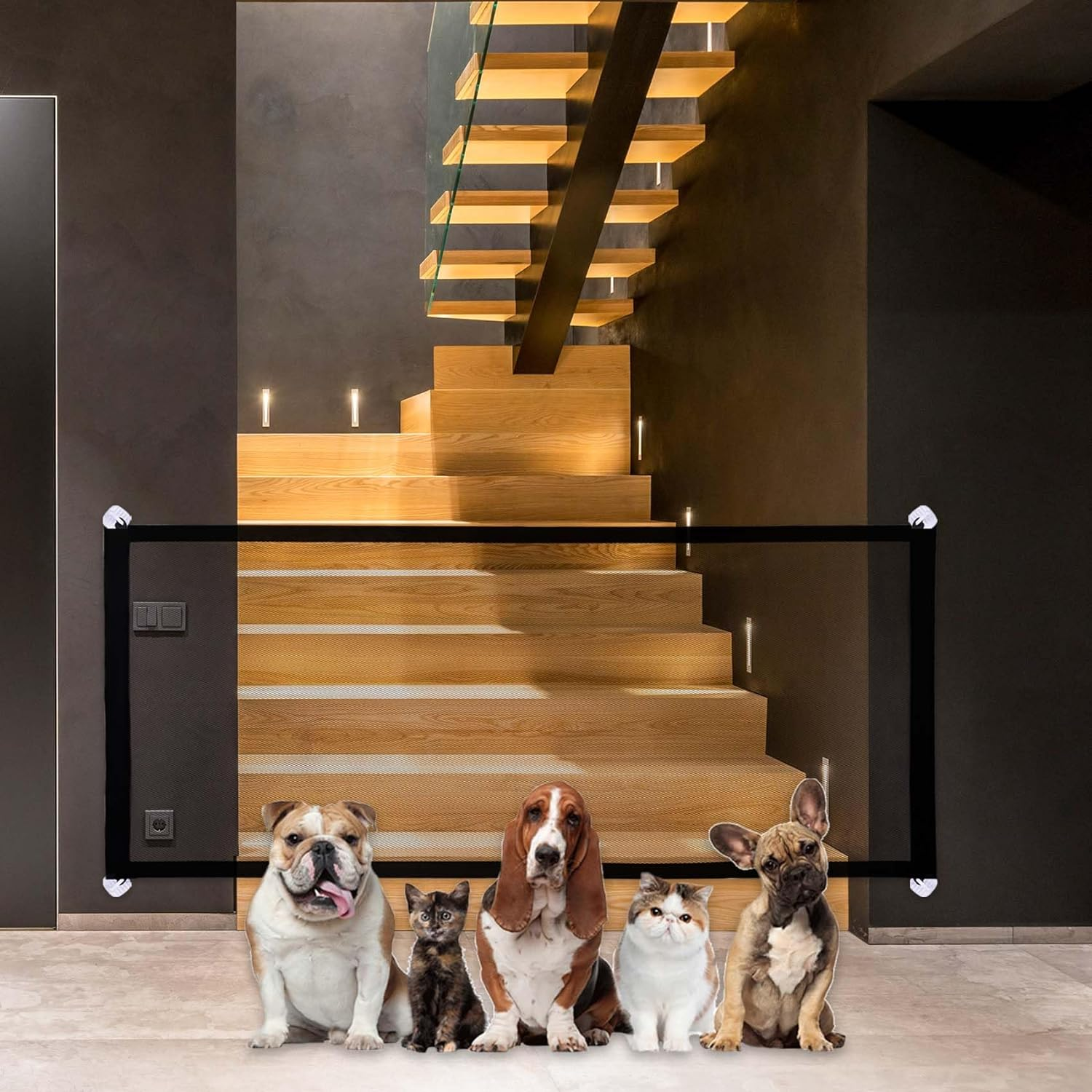 JINGIHE Pet Gate,180 X 72Cm Mesh Gates with 4 Hooks Stainless Steel Support Rod for Kids and Pet Protection,No Drilling Portable Cat Barrier for Home Doorways Stairs Hallways Indoor Outdoor image number 3