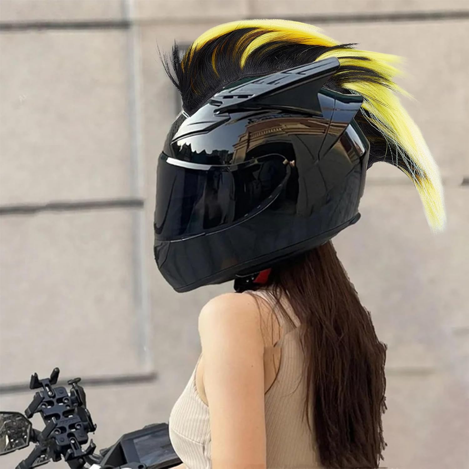 NICENEEDED Helmet Wigs Hair Helmet Mohawk Hairpiece Helmet Decoration for Motorcycle Bicycle Snowboard and Ski Helmets image number 4