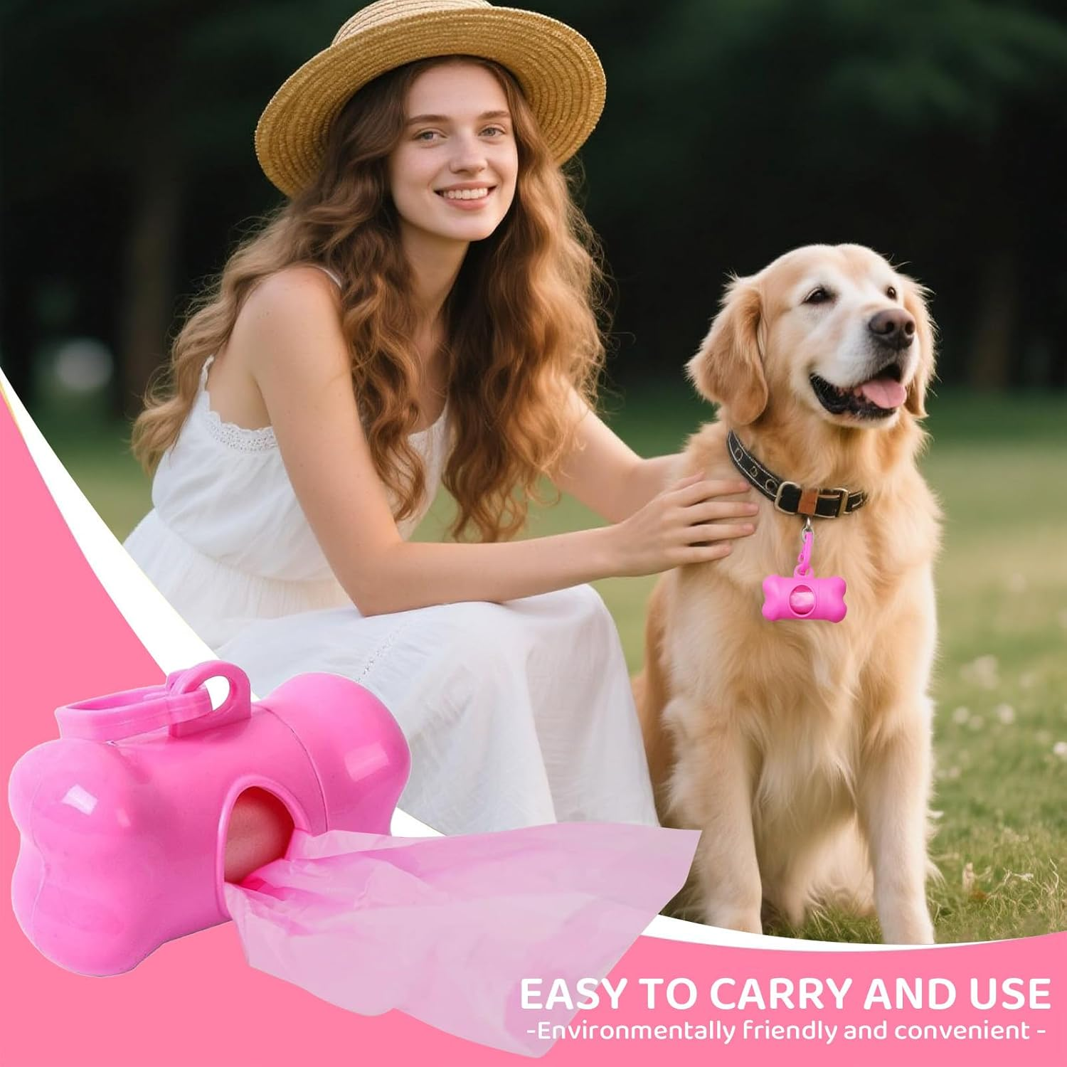 Dog Waste Bag Dispenser with Carabiner Clip - Leak-Proof Portable Poop Bag Holder for Dog Leashes, Includes 1 Roll - Pet Waste Disposal Accessories (Pink) image number 3