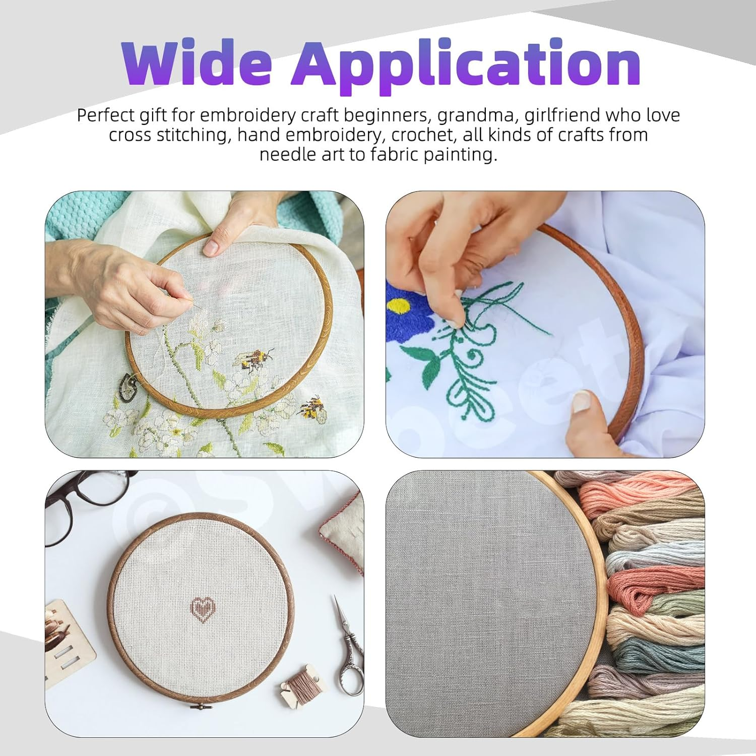 Swpeet 4Pcs 4 Sizes Circle Oval Rectangular Octagonal Embroidery Hoops Kit, Imitated Wood Plastic Display Frame, Cross Stitch Hoop Ring for Art Craft Sewing and Hanging Ornaments Home Decor