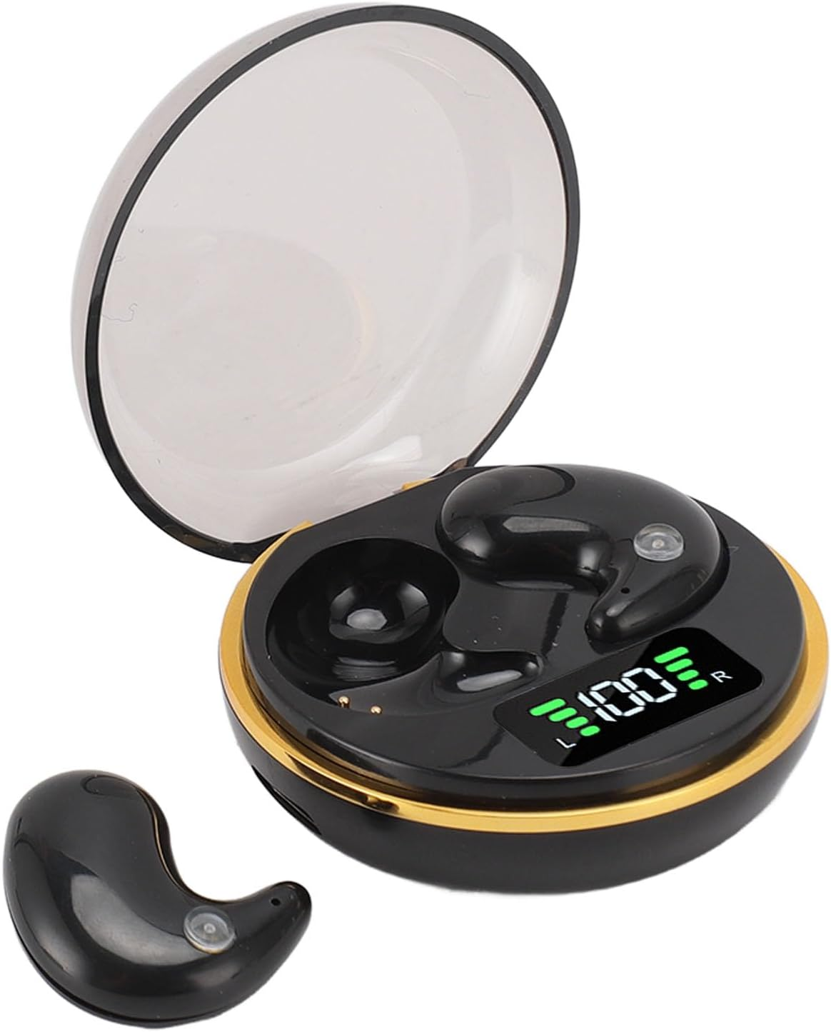 Sleep Headphones with Digital Display Charging Case for Side Sleepers, Bluetooth Earbuds Built in Battery, Wireless Earphones for Sleep Work Workout (Black)